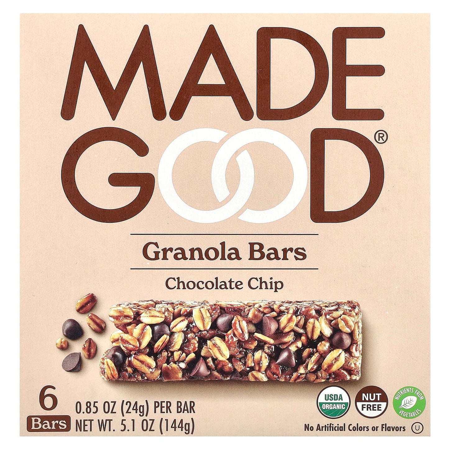 MadeGood, Granola Bars, Chocolate Chip, 6 Bars, 0.85 oz (24 g) Each - Image 1