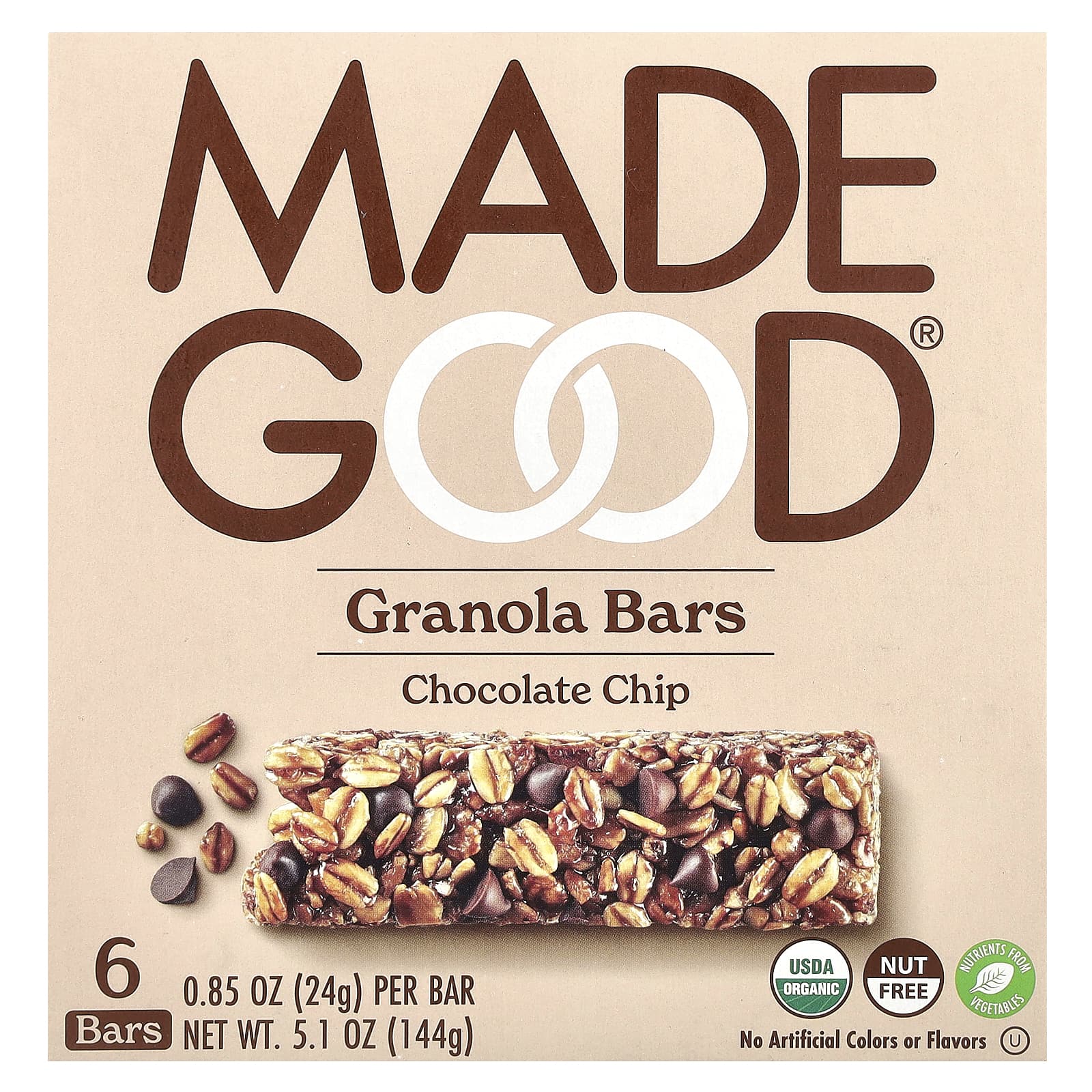 MadeGood, Granola Bars, Chocolate Chip, 6 Bars, 0.85 oz (24 g) Each - Image 1