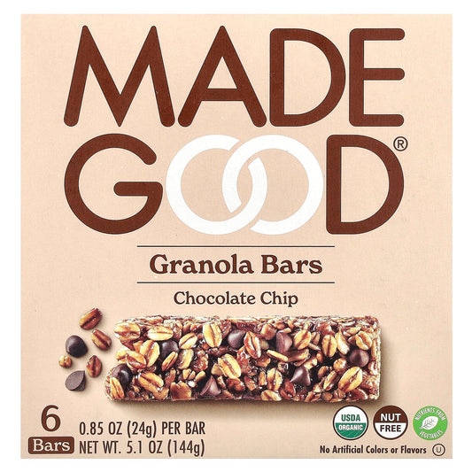 MadeGood, Granola Bars, Chocolate Chip, 6 Bars, 0.85 oz (24 g) Each - Image 1