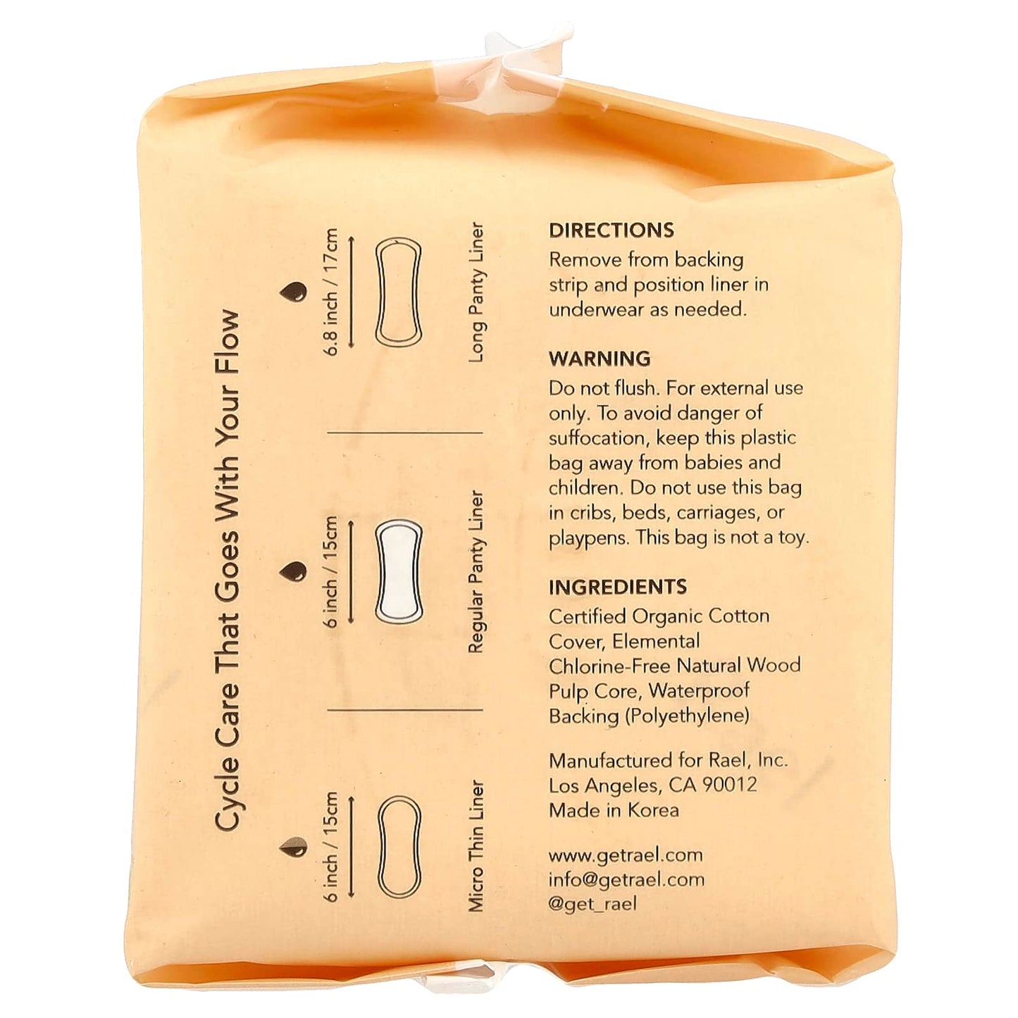 Rael, Organic Cotton Cover Panty Liners, Regular, 20 Count - Image 2
