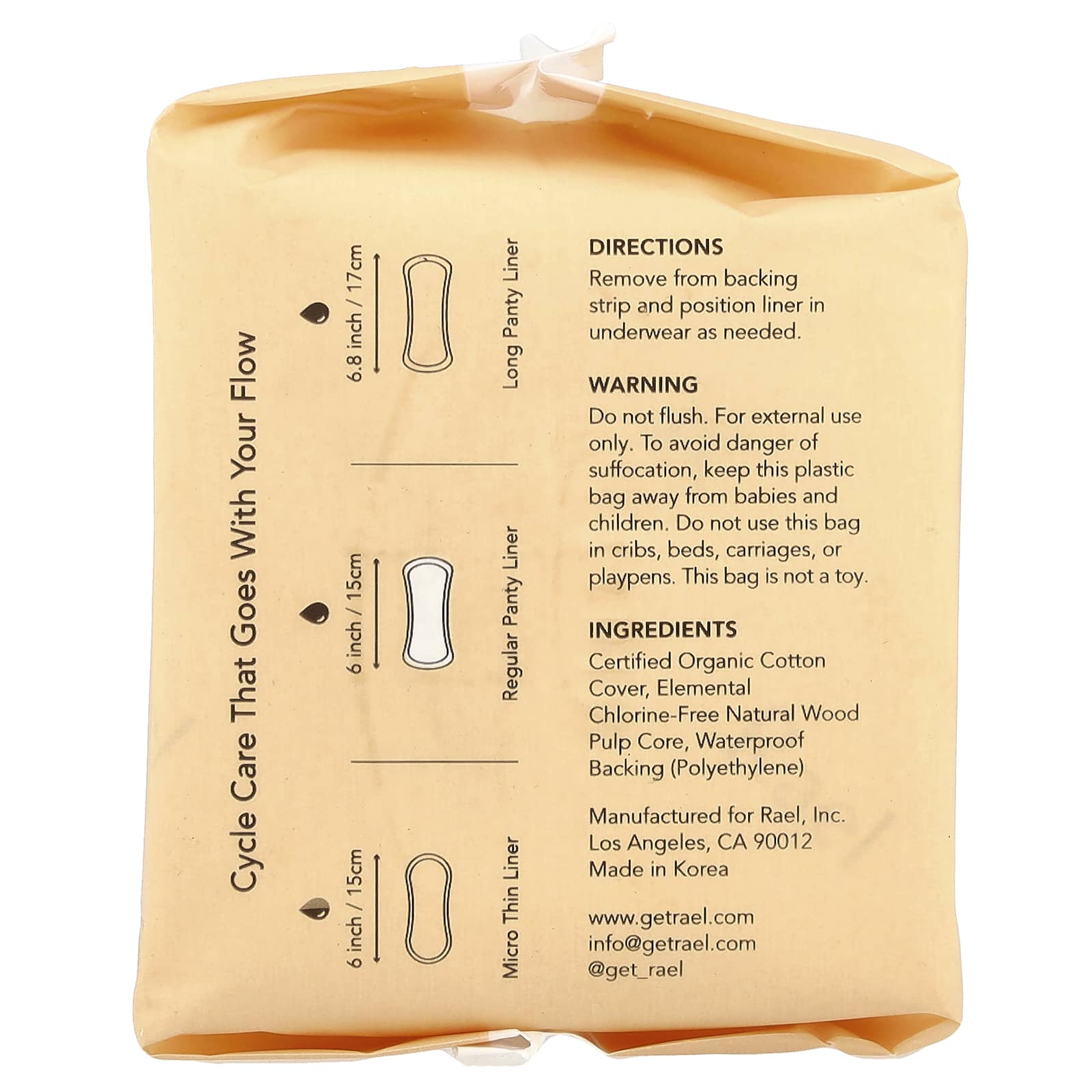 Rael, Organic Cotton Cover Panty Liners, Regular, 20 Count - Image 2