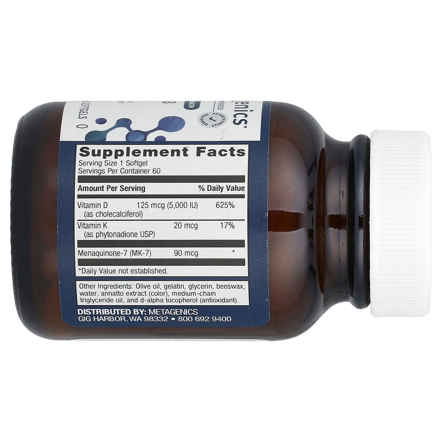 Metagenics, Vitamin D3 5,000 + K, 60 Softgels - Image 2