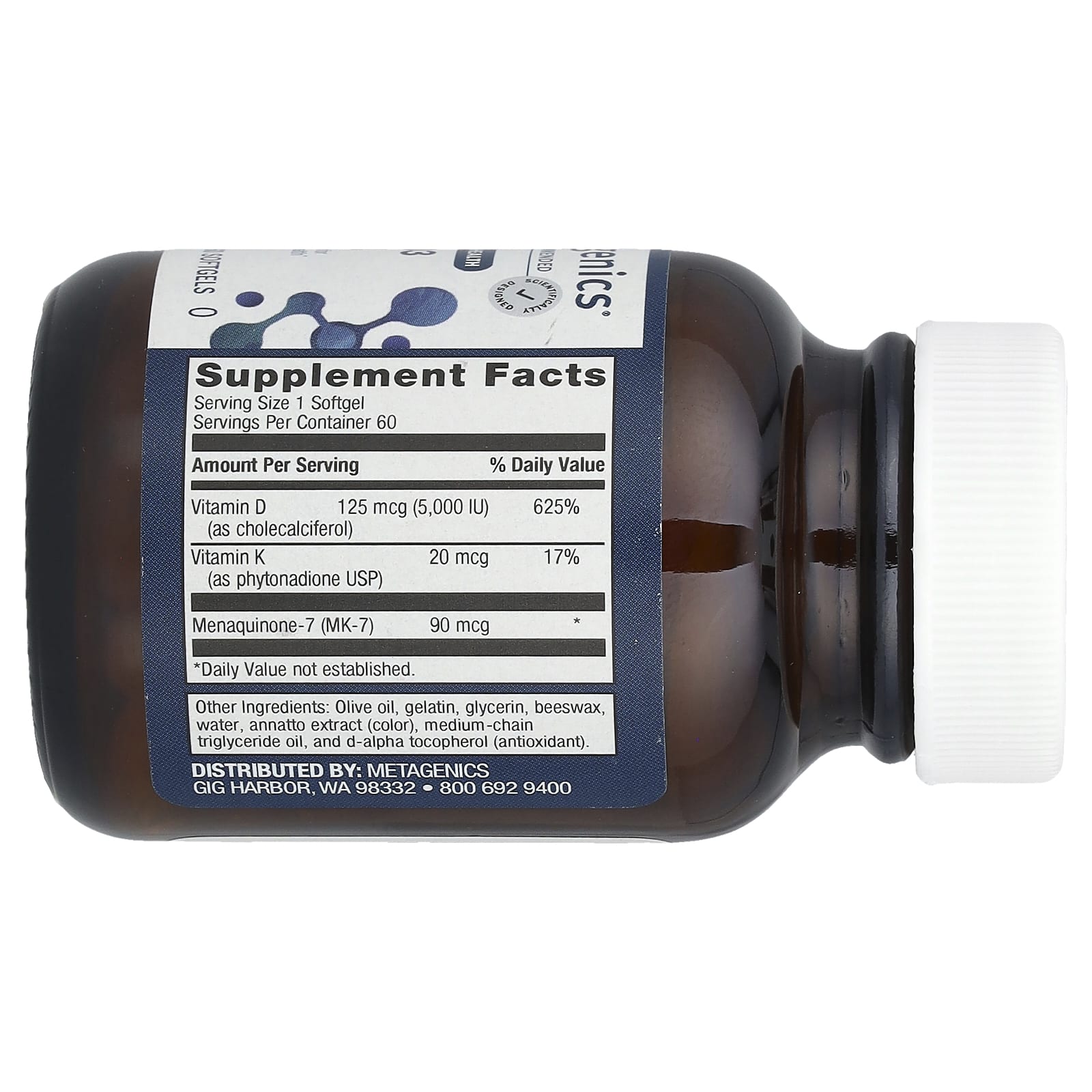 Metagenics, Vitamin D3 5,000 + K, 60 Softgels - Image 2