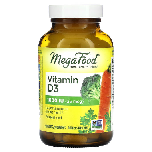 MegaFood, Vitamin D3, 25 mcg (1,000 IU), 90 Tablets - Image 1