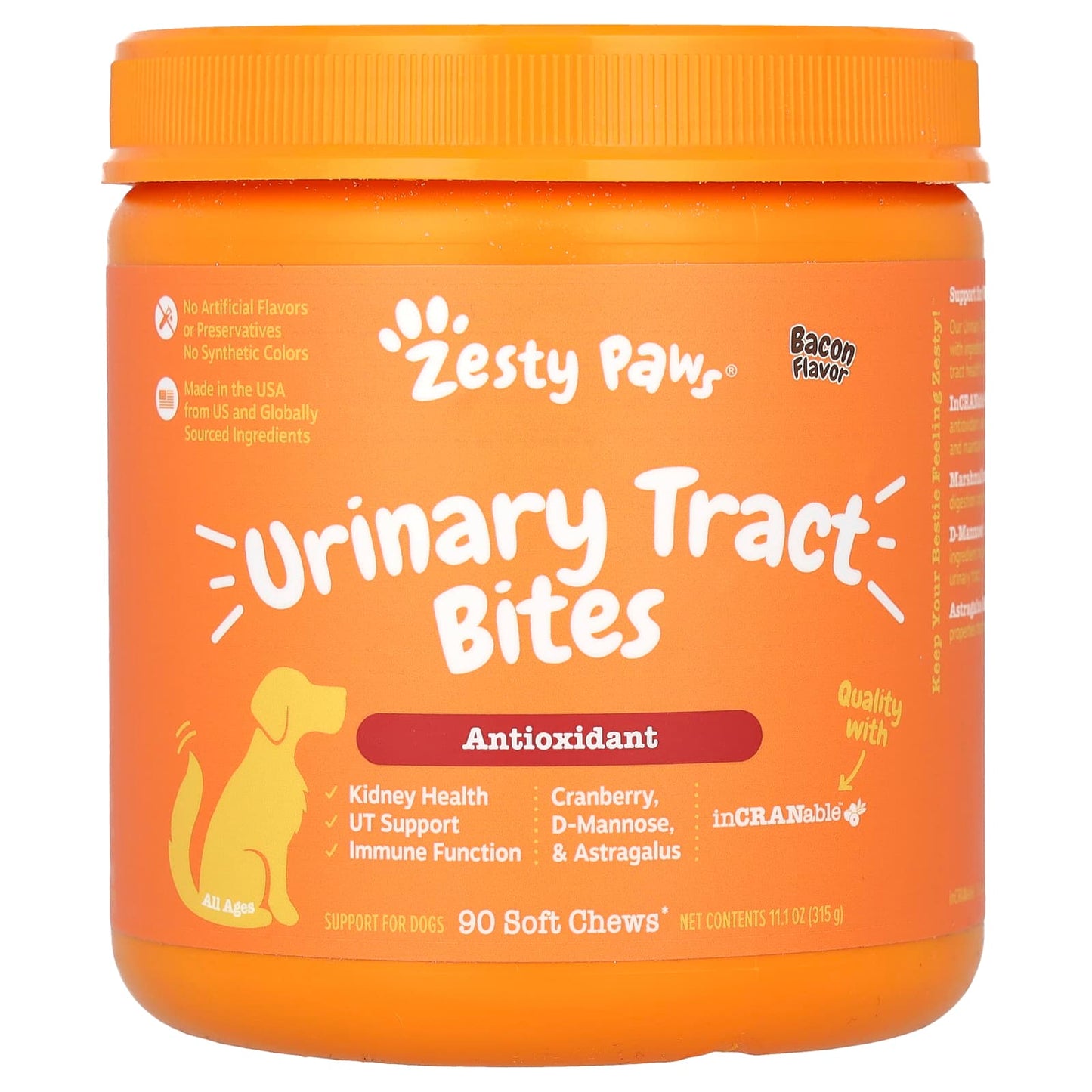 Zesty Paws, Urinary Tract Bites, For Dogs, All Ages, Bacon, 90 Soft Chews, 11.1 oz (315 g) - Image 1