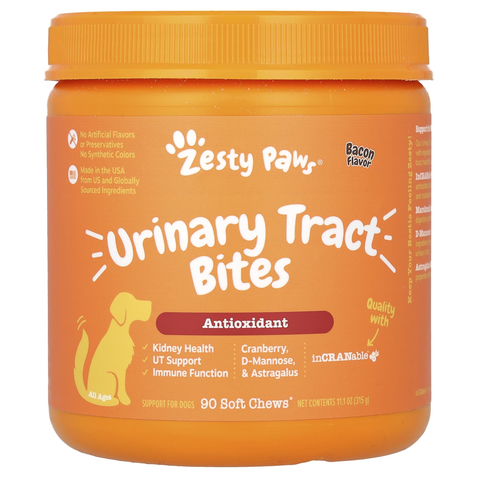 Zesty Paws, Urinary Tract Bites, For Dogs, All Ages, Bacon, 90 Soft Chews, 11.1 oz (315 g) - Image 1