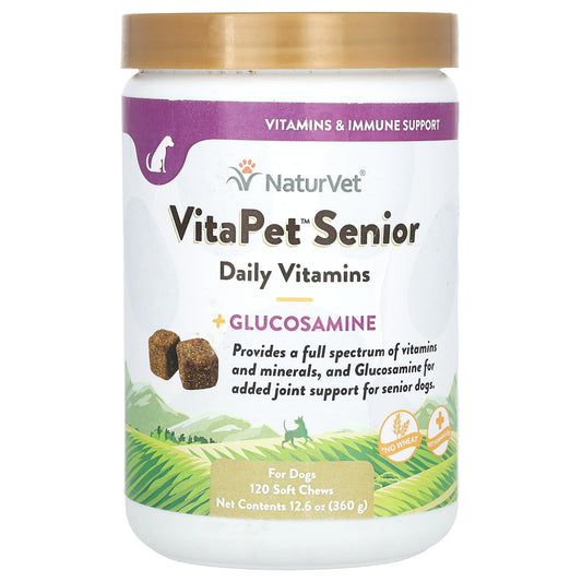 NaturVet, VitaPet Senior, Daily Vitamins + Glucosamine, For Dogs, 120 Soft Chews, 12.6 oz (360 g) - Image 1