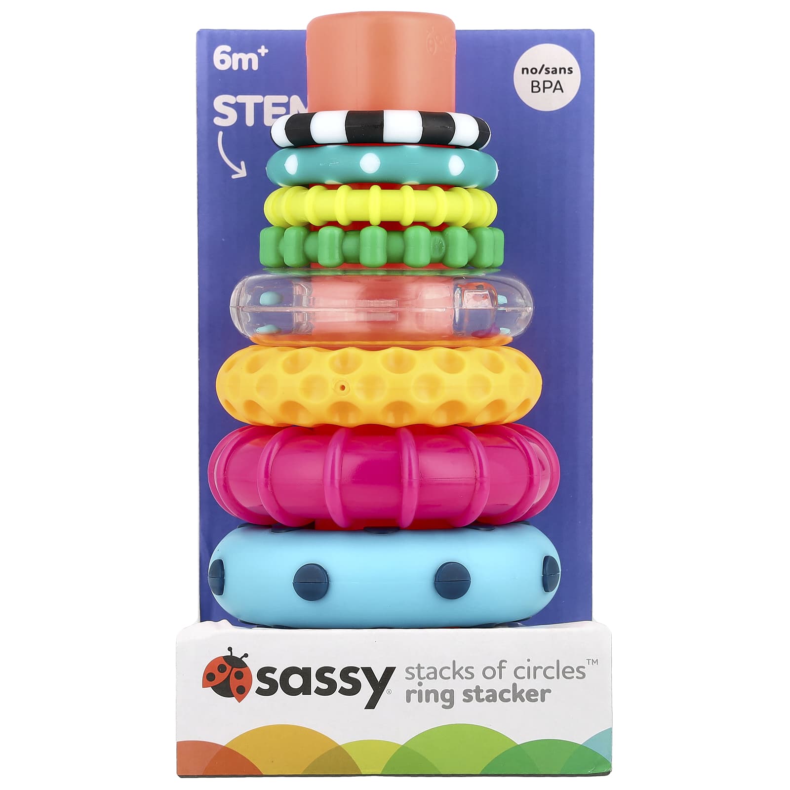 Sassy, Stack of Circles™, Ring Stacker, 6 Months+,  10 Piece Set - Image 1