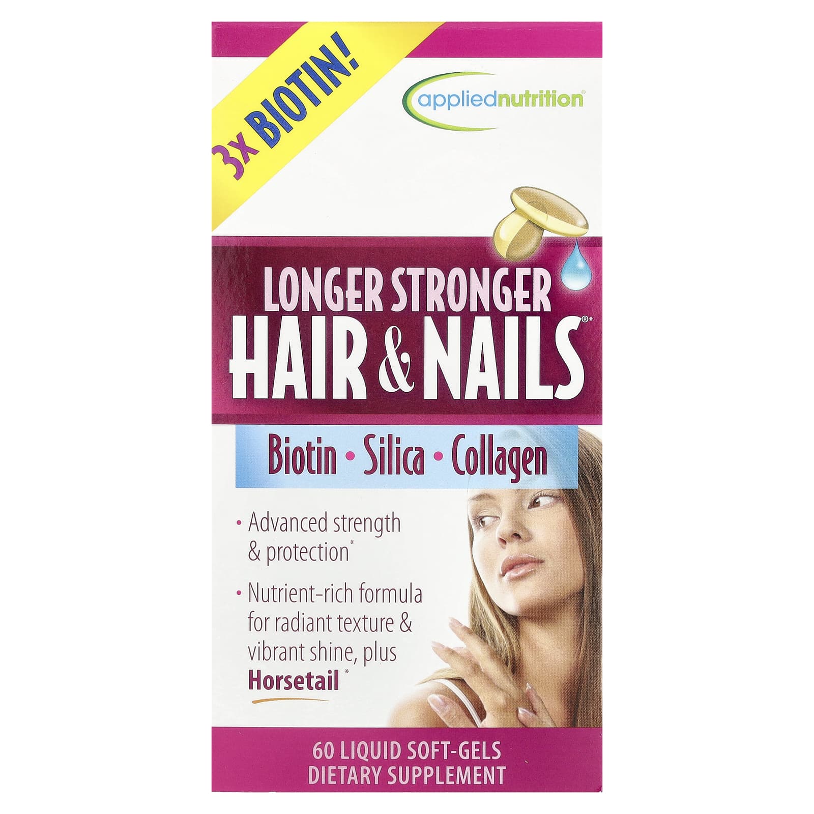 Applied Nutrition, Longer Stronger Hair & Nails®, 60 Liquid Soft-Gels
