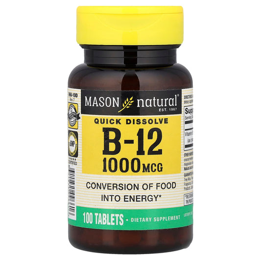 Mason Natural, Quick Dissolve, Vitamin B-12, 1,000 mcg, 100 Tablets - Image 1