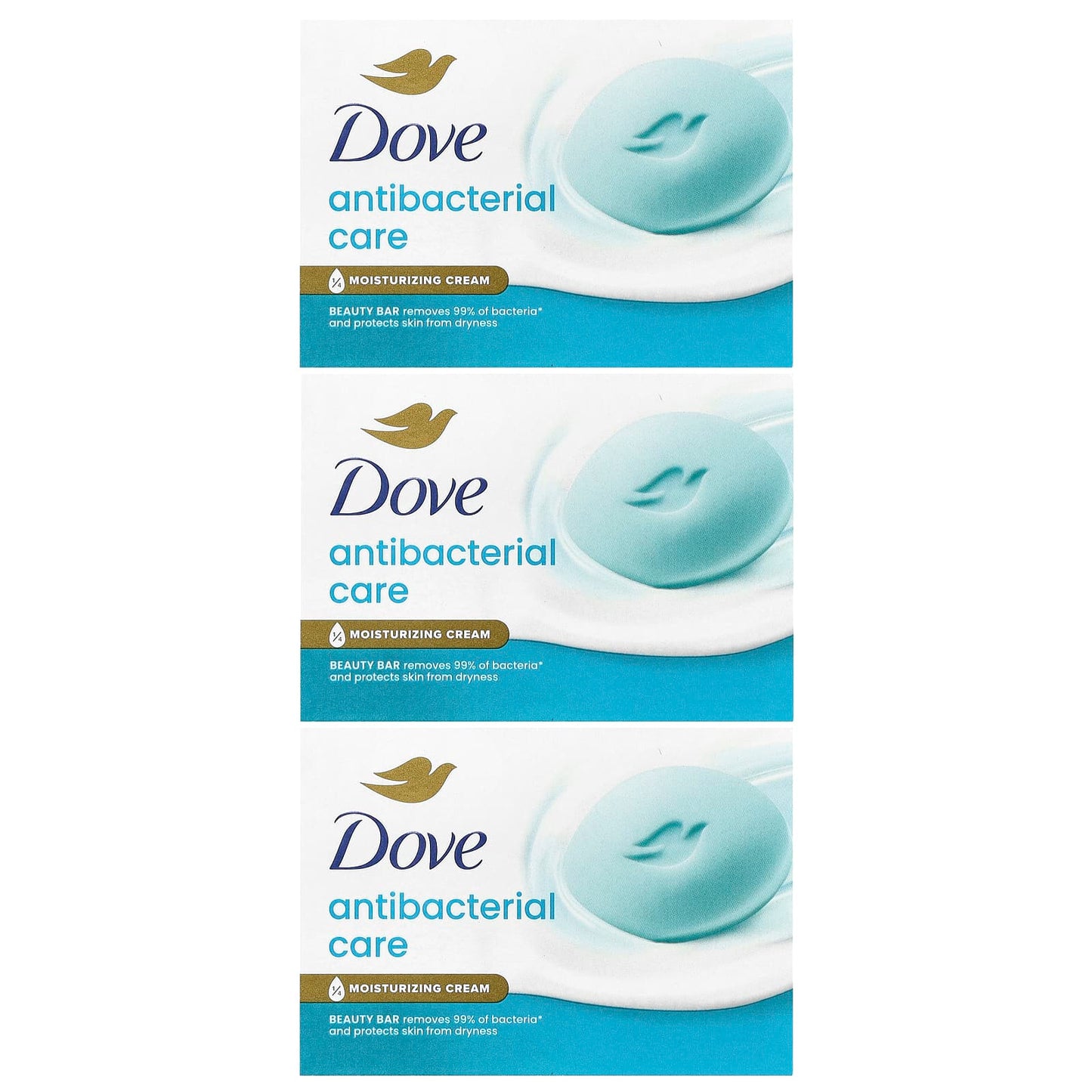 Dove Antibacterial Beauty Bar Soap, 3 Bars, Moisturizing & Gentle - Image 1