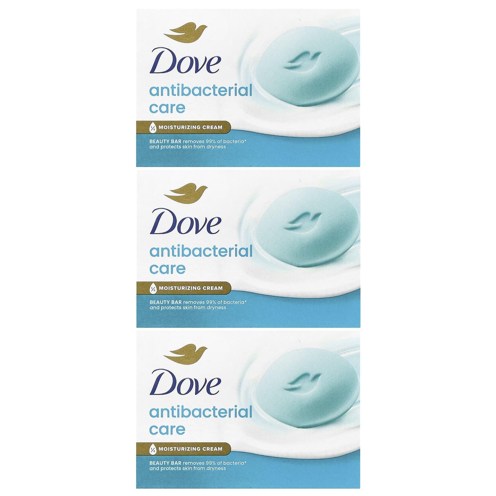 Dove Antibacterial Beauty Bar Soap, 3 Bars, Moisturizing & Gentle - Image 1