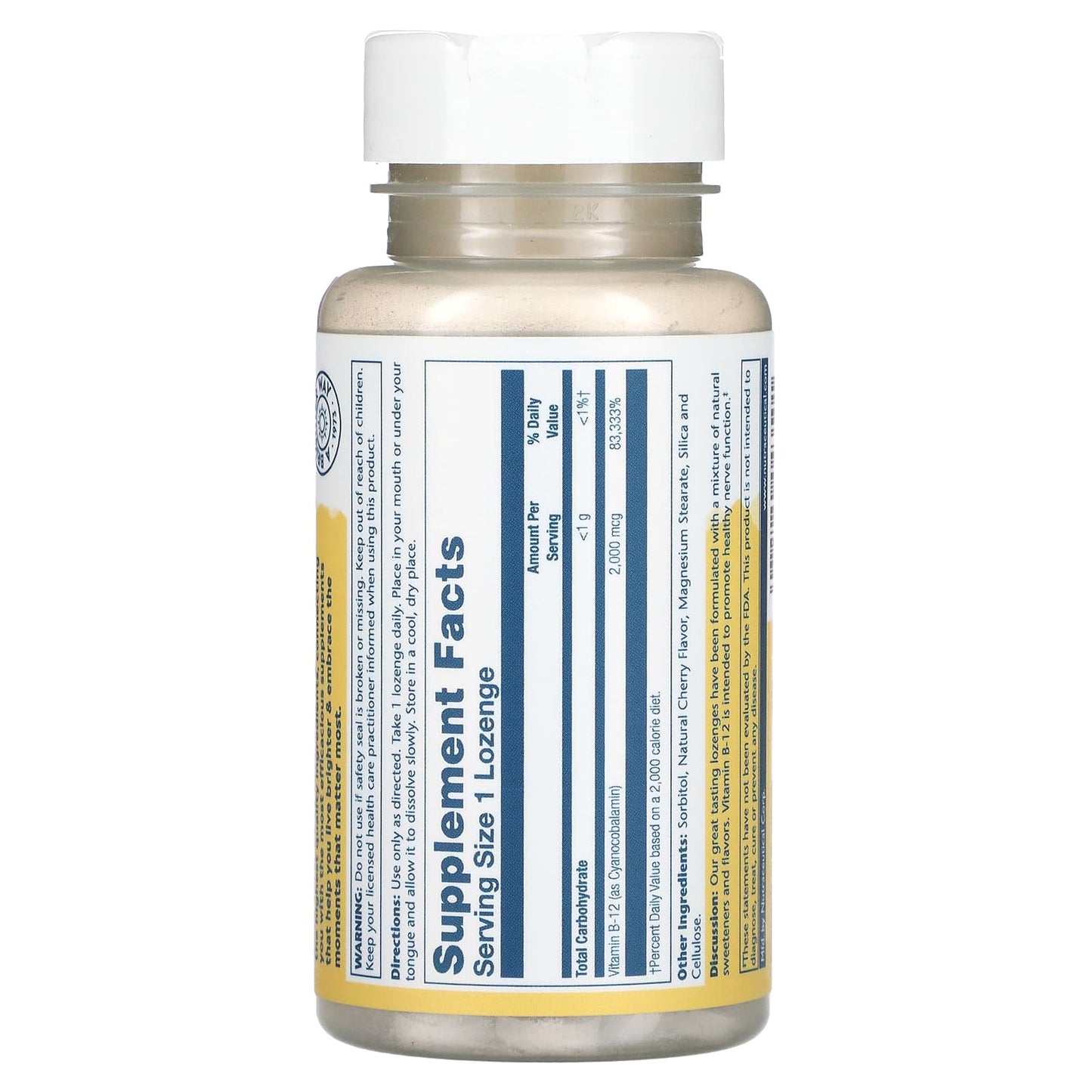 Solaray, Vitamin B-12, Natural Cherry, 2,000 mcg, 90 Lozenges - Image 2