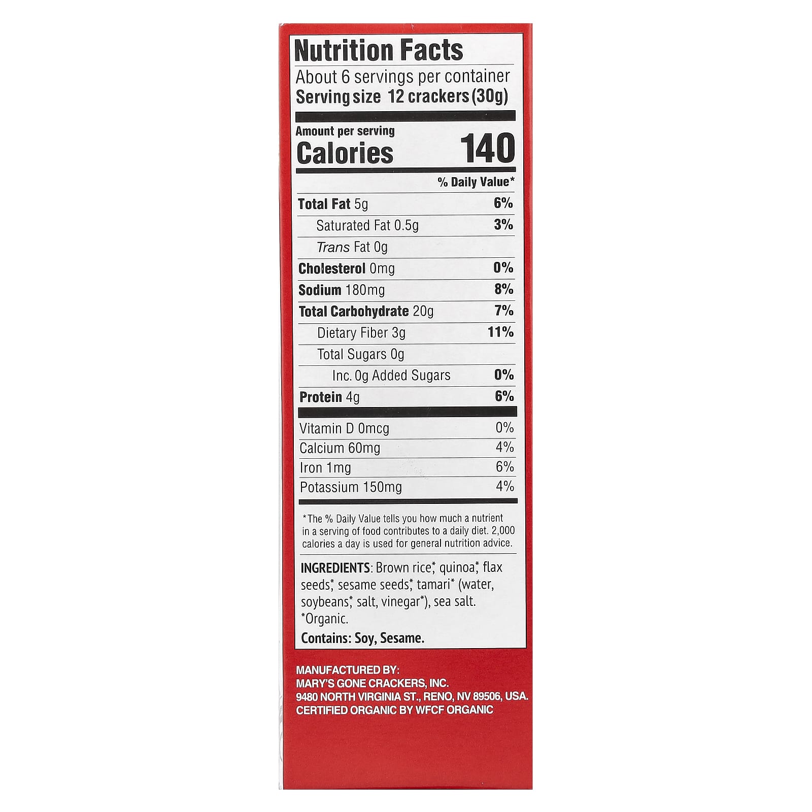 Mary's Gone Crackers, Organic Original Crackers, 6.5 oz (184 g) - Image 2