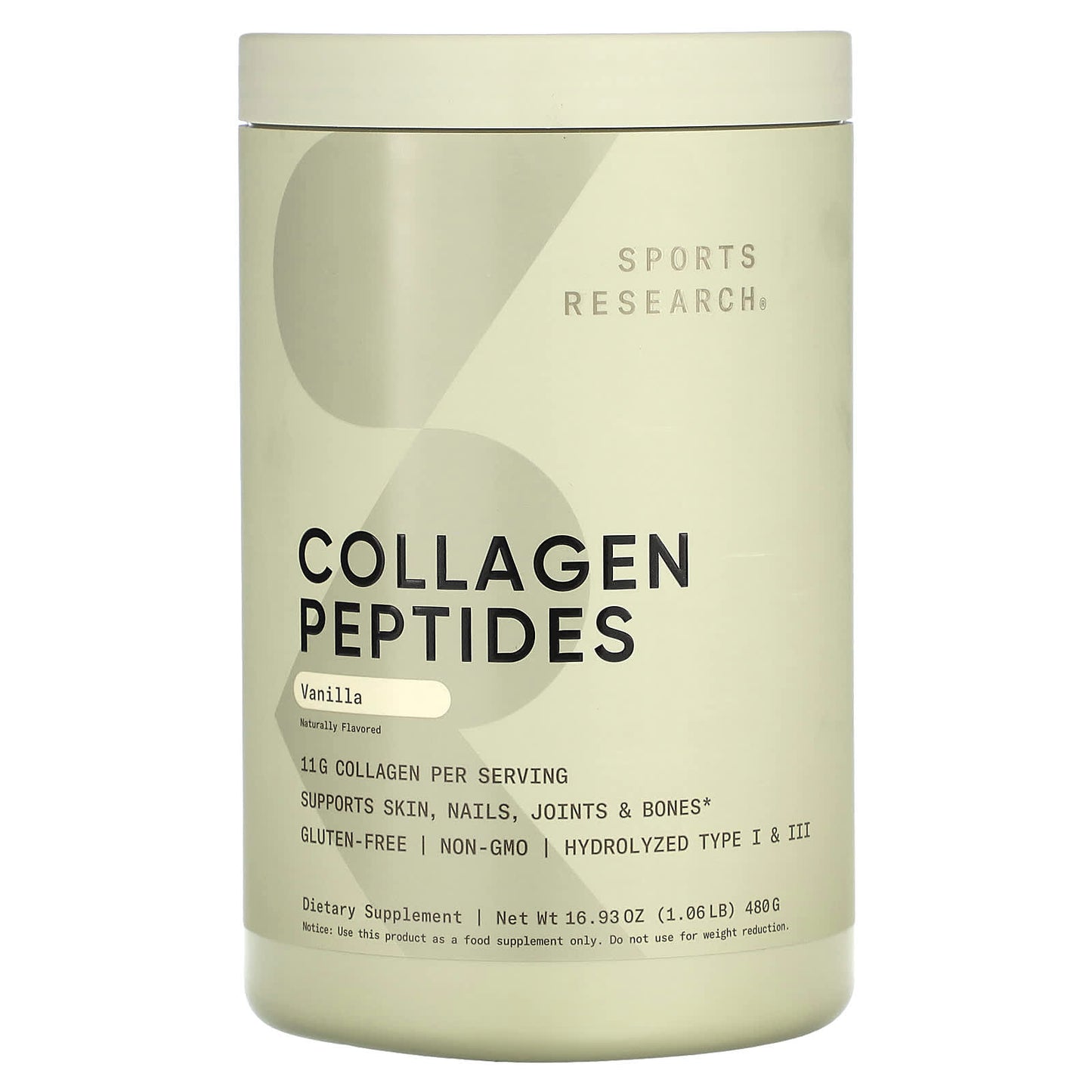 Sports Research, Collagen Peptides, Vanilla , 1.06 lb (480 g) - Image 1