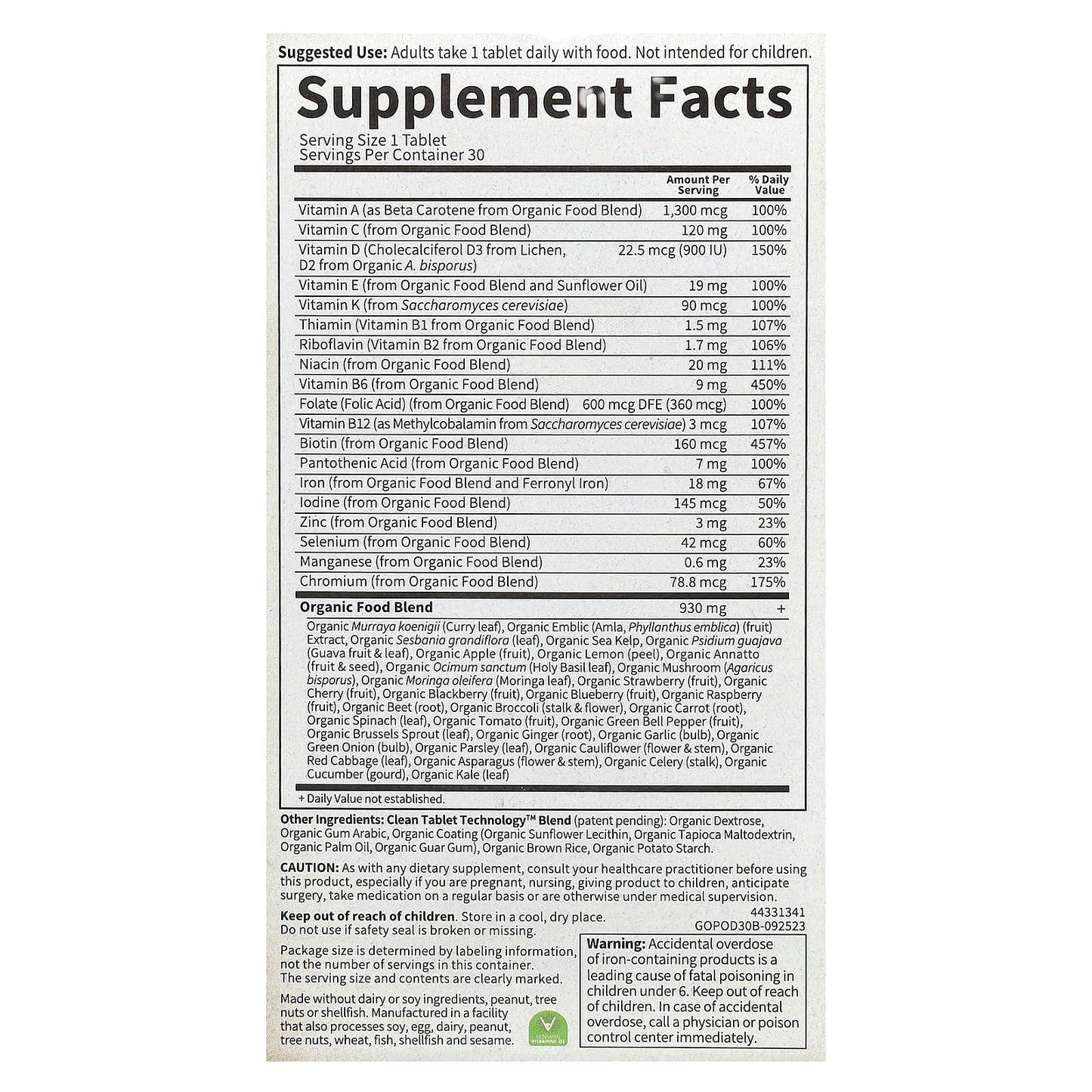 Garden of Life USDA Organic Prenatal Whole Food Multivitamin - 30 Vegan Tablets - Image 2