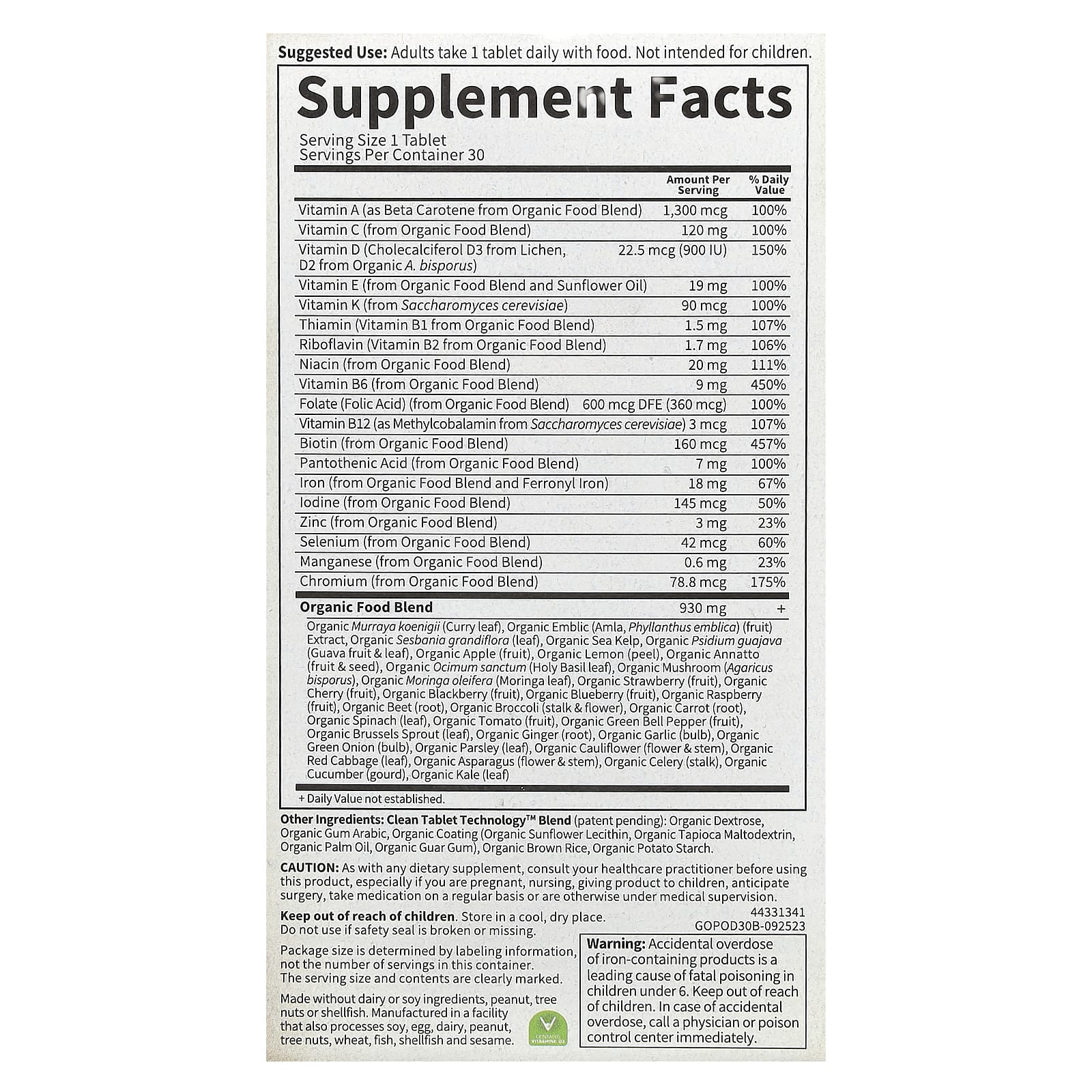 Garden of Life USDA Organic Prenatal Whole Food Multivitamin - 30 Vegan Tablets - Image 2