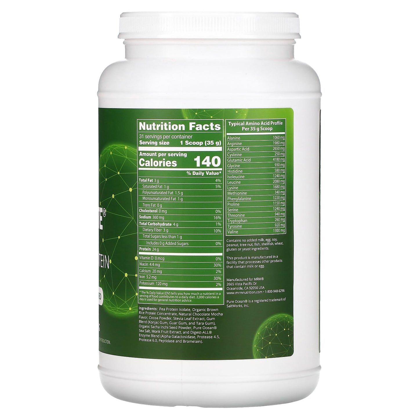 MRM Nutrition, Veggie Elite, Performance Protein, Chocolate Mocha, 2.45 lb (1,110 g) - Image 2