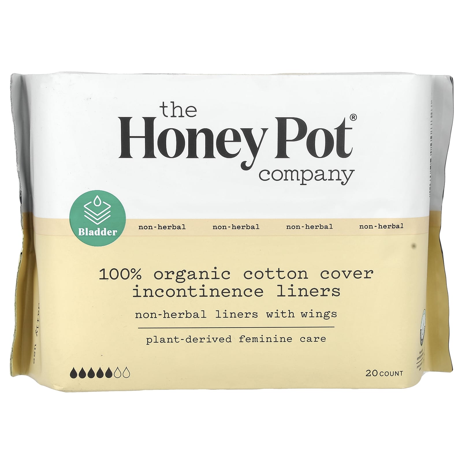 The Honey Pot Company, Non-Herbal Cotton Liners With Wings, Organic Incontinence Liners, 20 Count - Image 1
