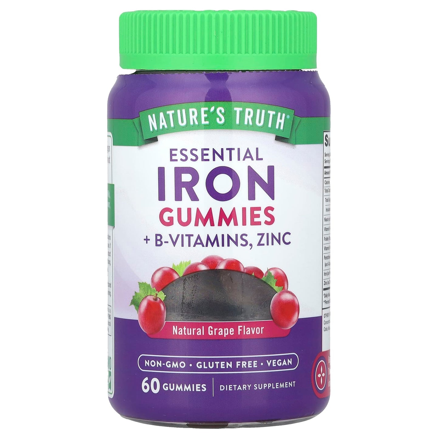 Nature's Truth, Essential Iron + B-Vitamins, Zinc Gummies, Natural Grape, 60 Gummies - Image 1
