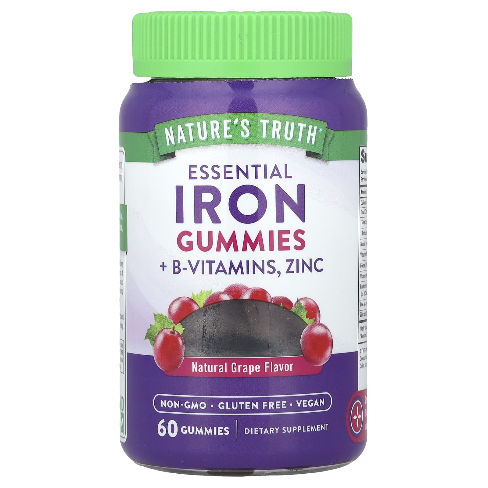 Nature's Truth, Essential Iron + B-Vitamins, Zinc Gummies, Natural Grape, 60 Gummies - Image 1