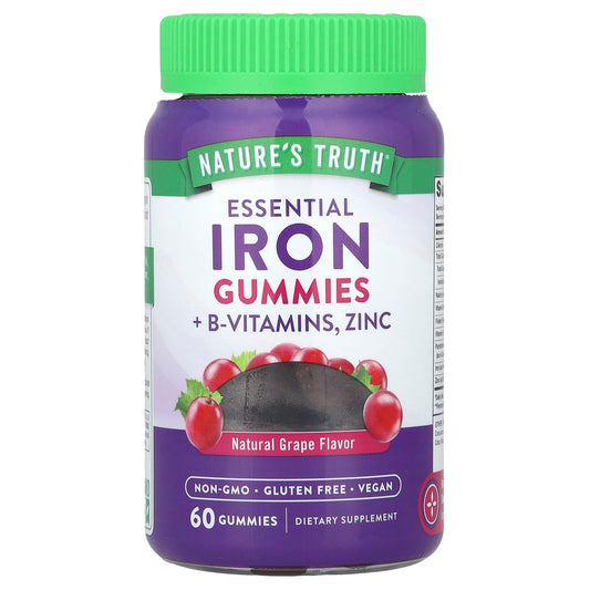 Nature's Truth, Essential Iron + B-Vitamins, Zinc Gummies, Natural Grape, 60 Gummies - Image 1