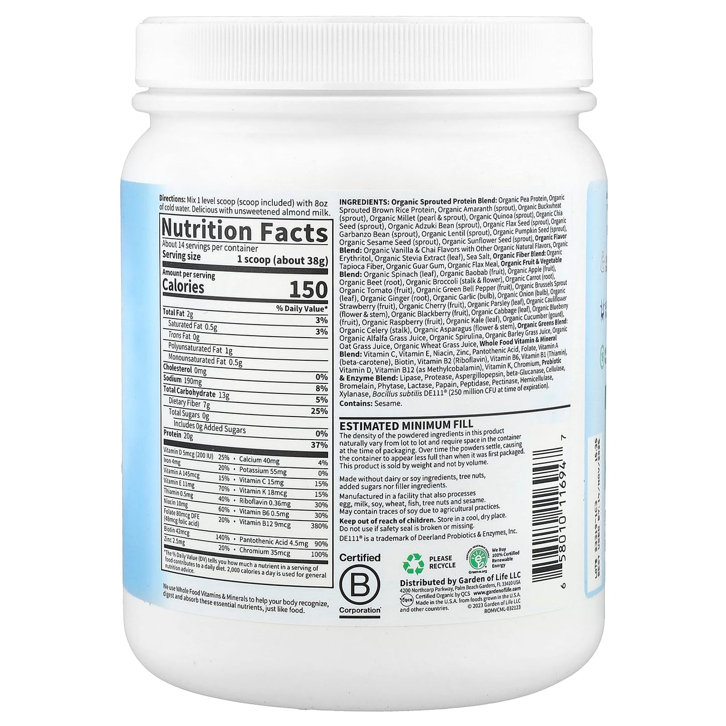 Garden of Life RAW Organic Meal Shake, Vanilla Chai, 1 lb (532g) - Image 2
