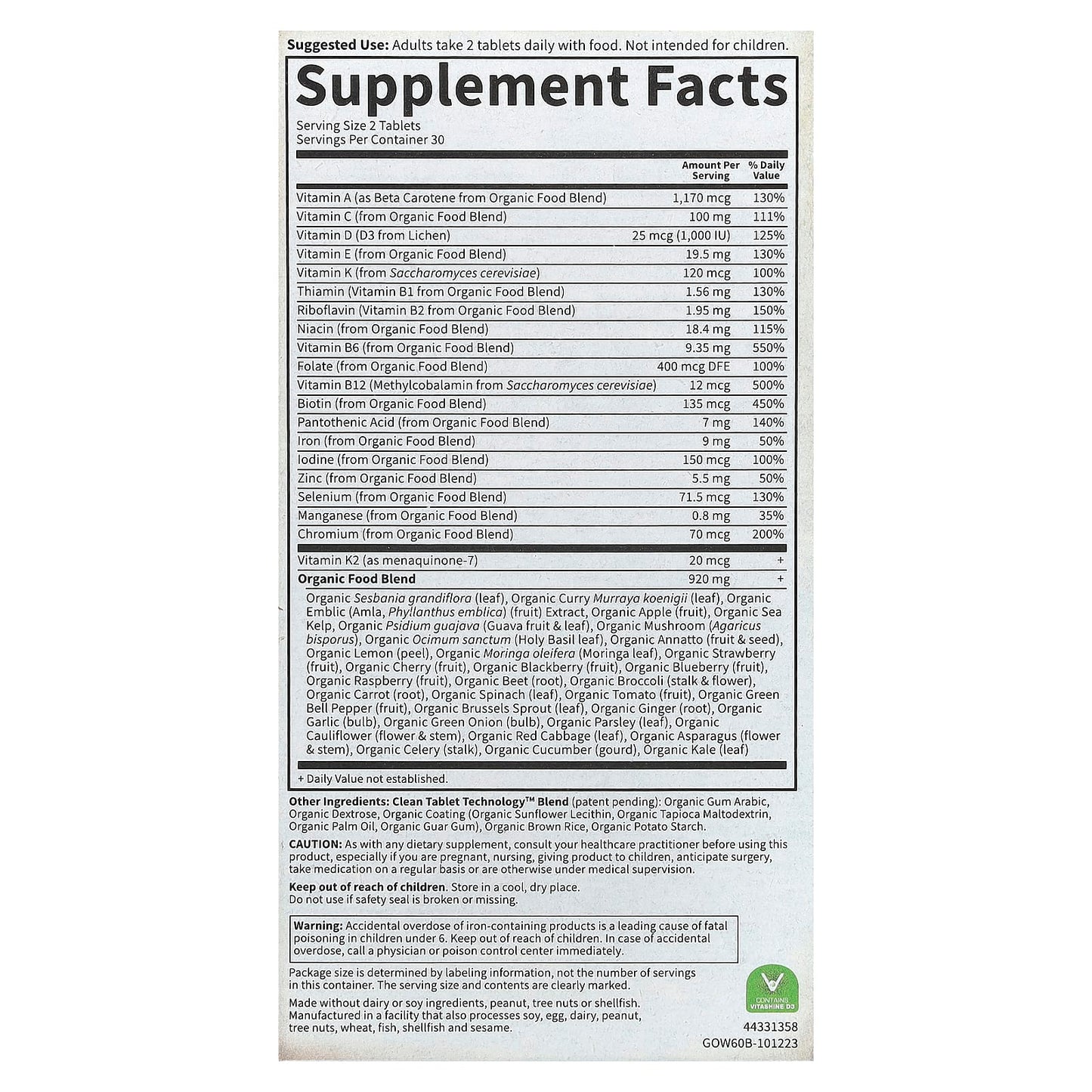 Women's Organic Multivitamin by Garden of Life, 60 Vegan Tablets - Image 2