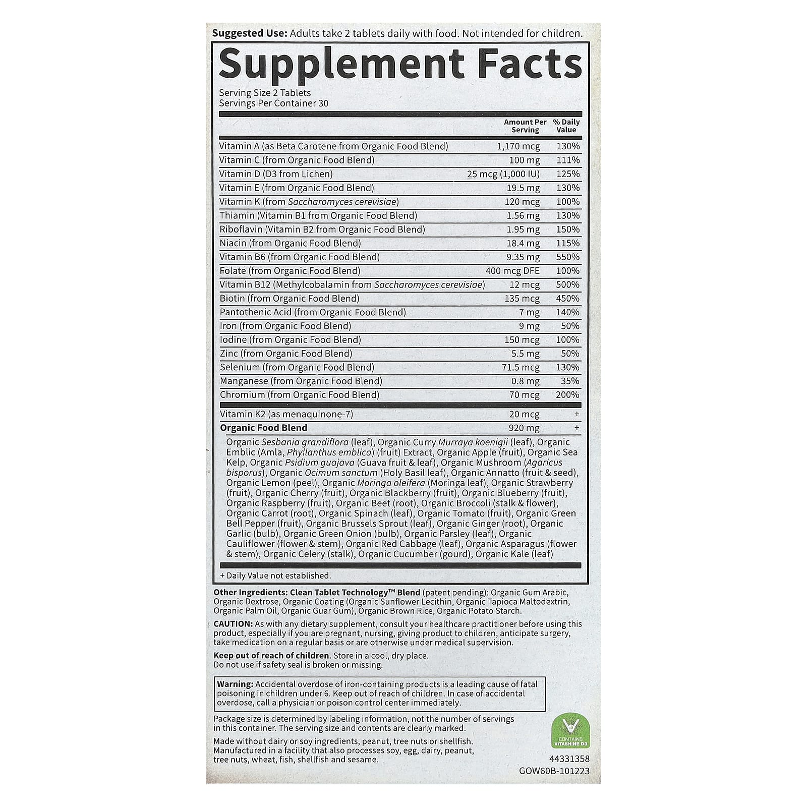Women's Organic Multivitamin by Garden of Life, 60 Vegan Tablets - Image 2