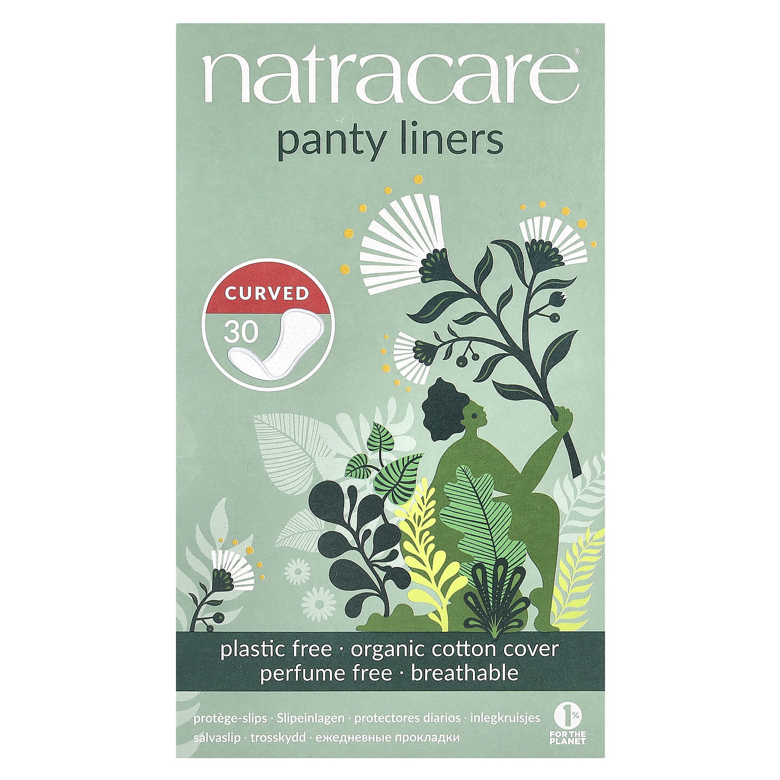 Natracare, Panty Liners, Organic Cotton Cover, Curved, 30 Liners - Image 1