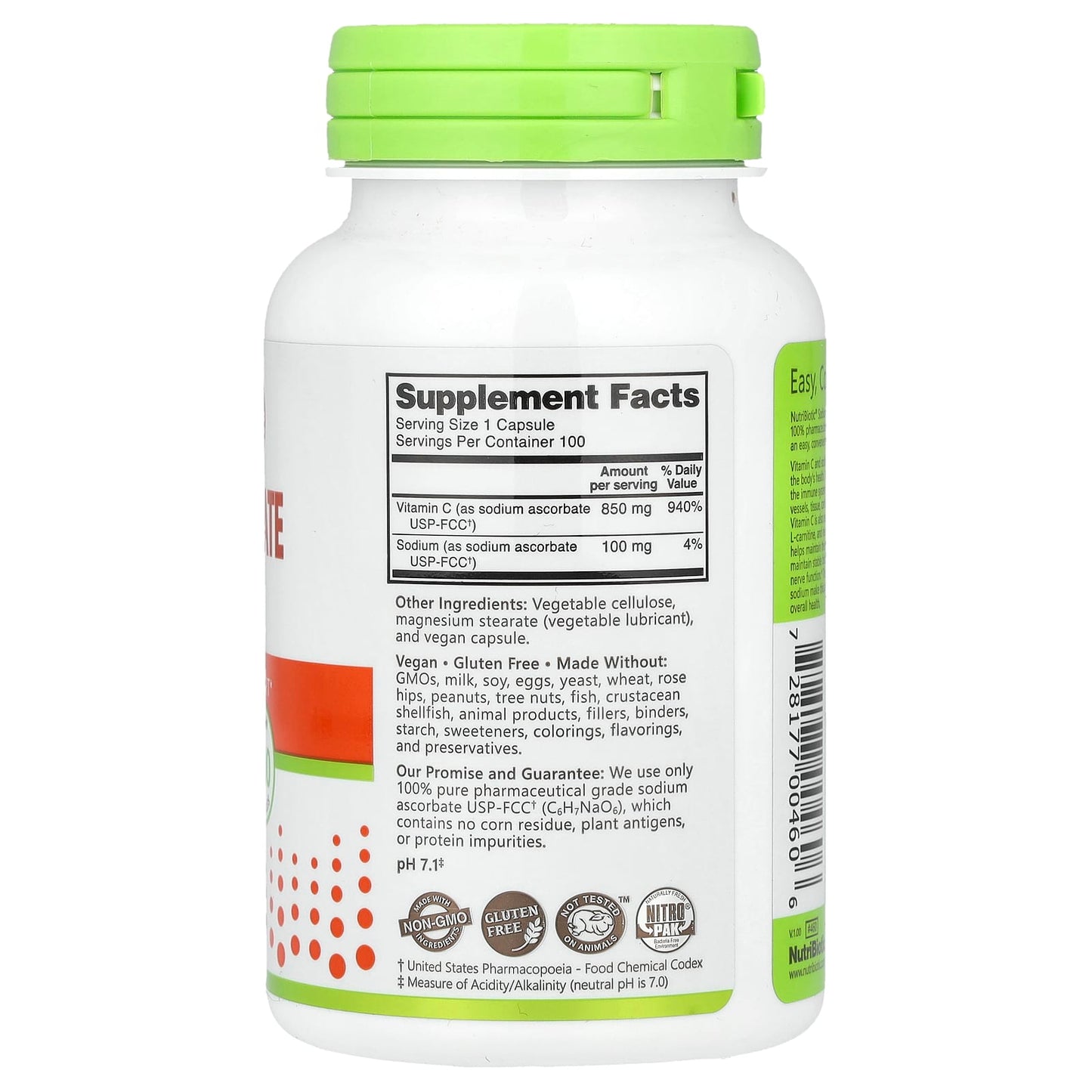 NutriBiotic, Immunity, Sodium Ascorbate, 100 Vegan Capsules - Image 2