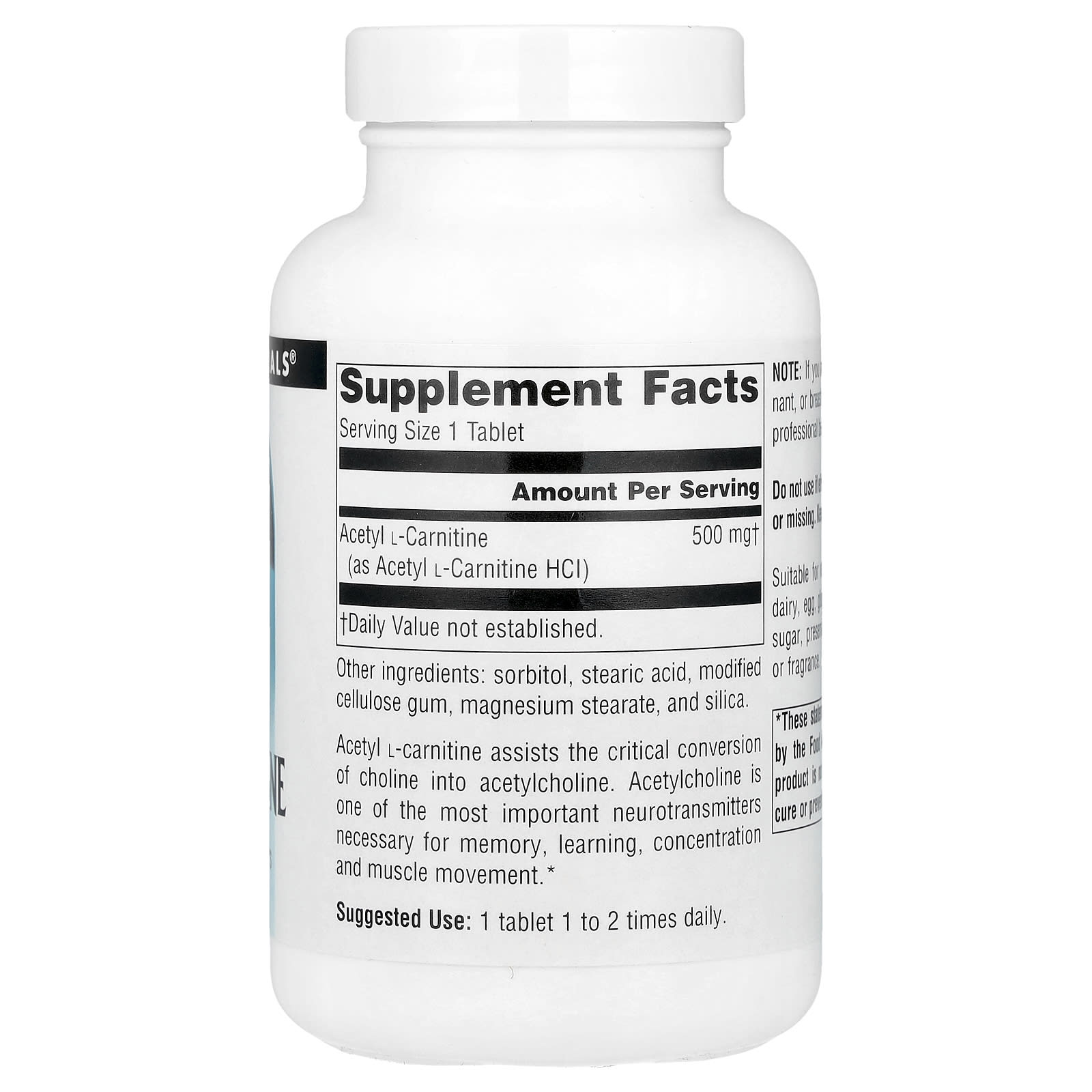 Source Naturals, Acetyl L-Carnitine, 500 mg, 120 Tablets - Image 2