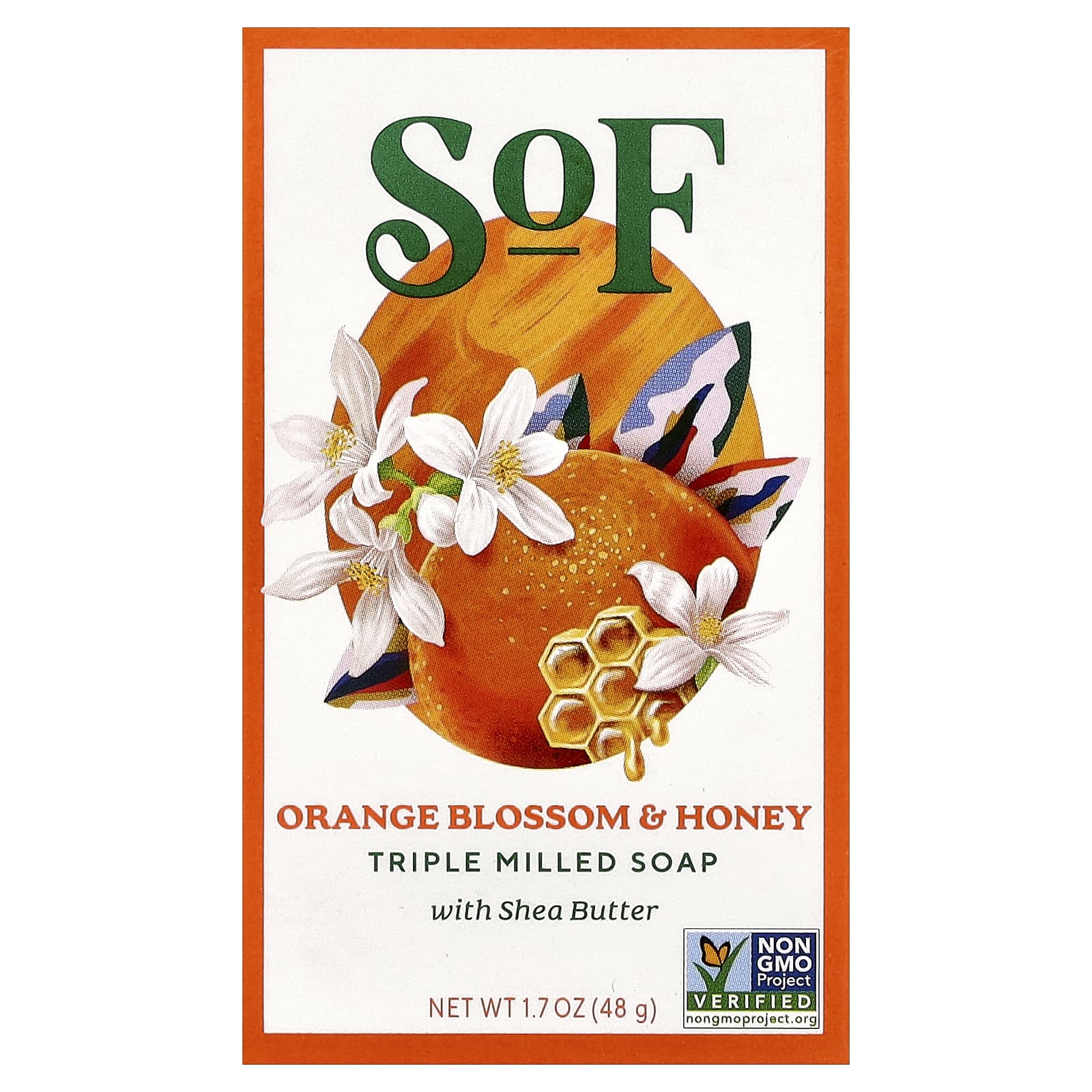SoF, Triple Milled Bar Soap with Shea Butter, Orange Blossom & Honey, 1.7 oz (48 g) - Image 1