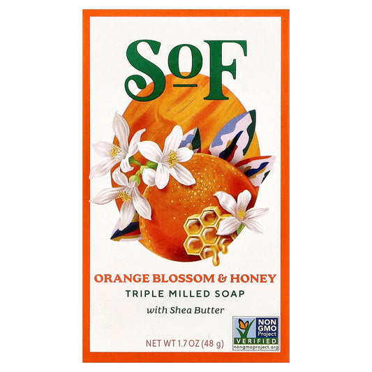 SoF, Triple Milled Bar Soap with Shea Butter, Orange Blossom & Honey, 1.7 oz (48 g) - Image 1