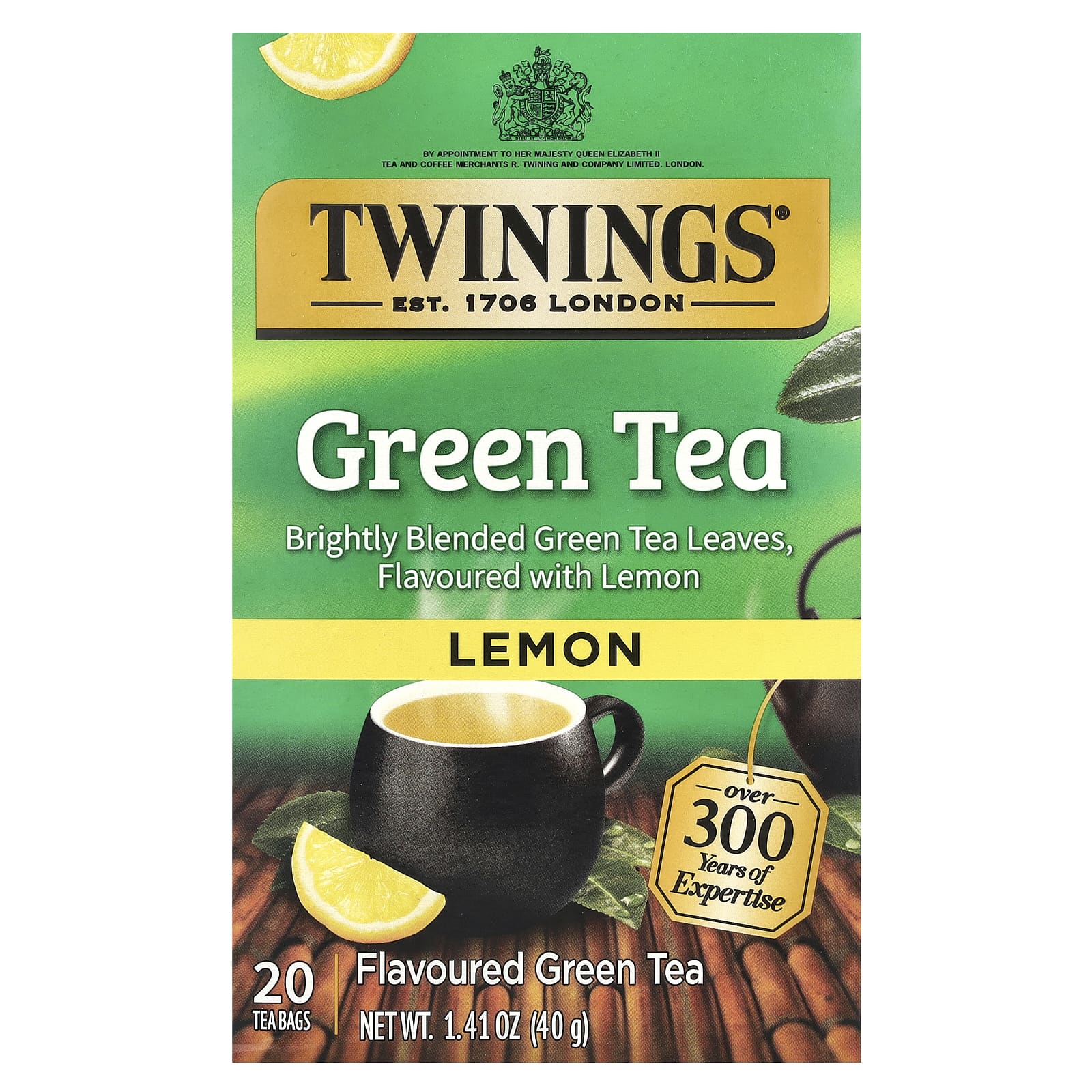 Twinings, Flavored Green Tea, Lemon, 20 Tea Bags, 1.41 oz (40 g) - Image 1