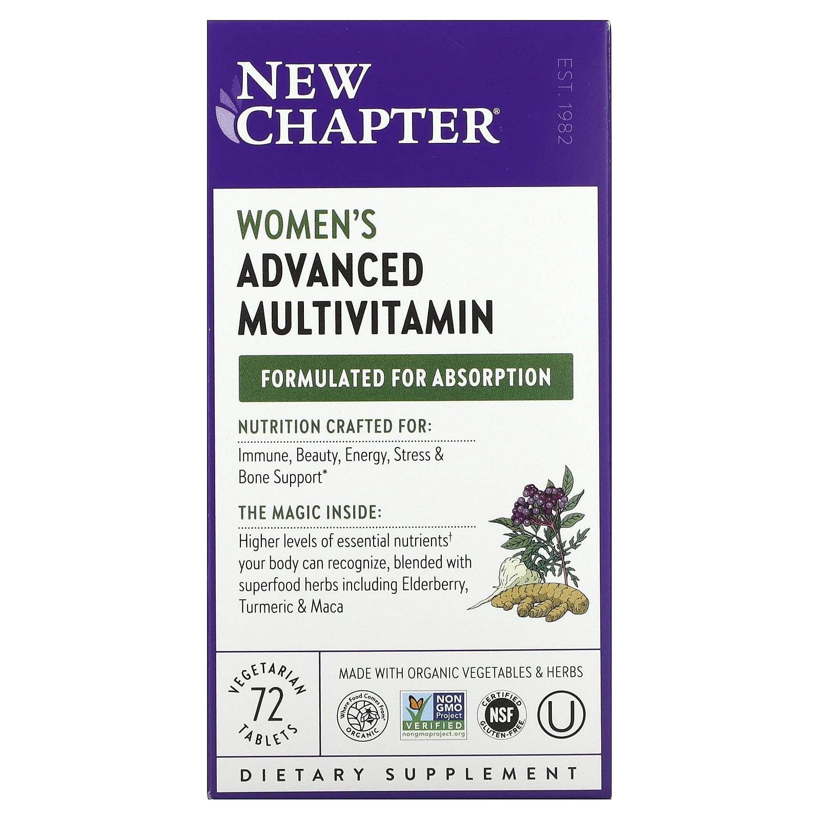 New Chapter, Women's Advanced Multivitamin, 72 Vegetarian Tablets - Image 1