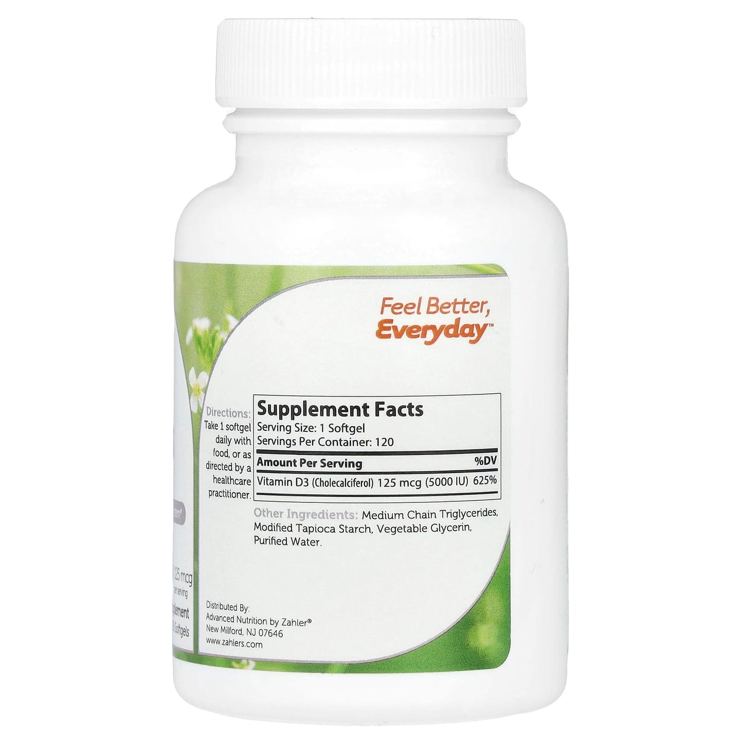Zahler, Vitamin D3, Advanced D3 Formula, 125 mcg (5,000 IU), 120 Softgels - Image 2