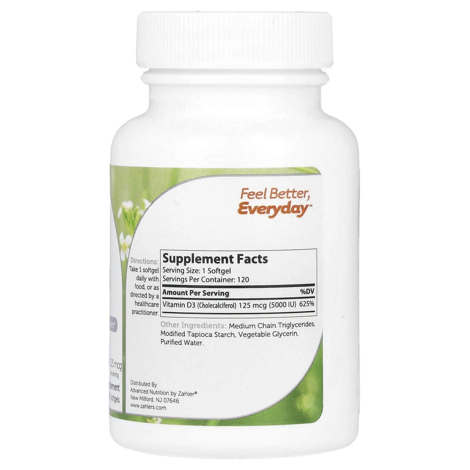 Zahler, Vitamin D3, Advanced D3 Formula, 125 mcg (5,000 IU), 120 Softgels - Image 2