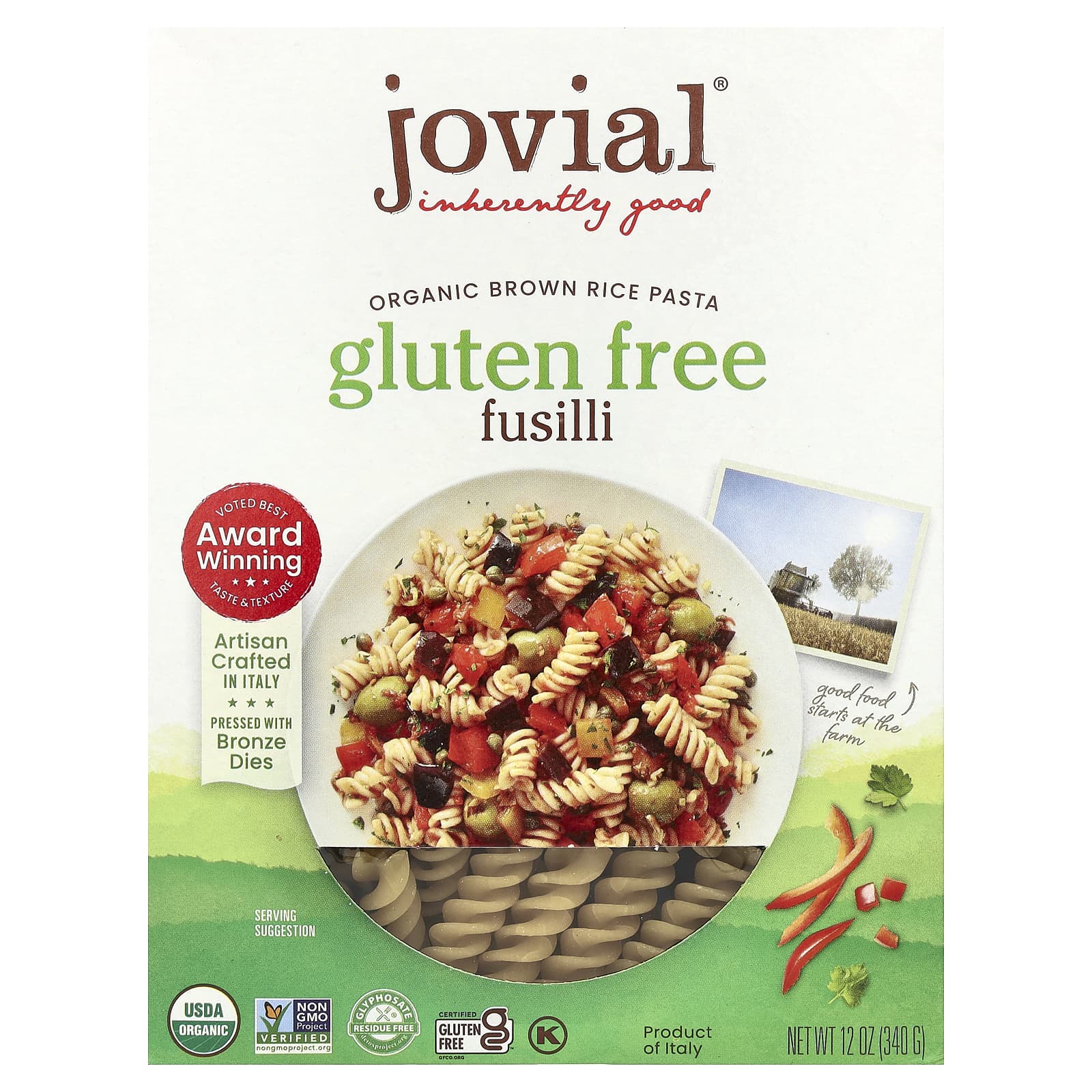 Brown Rice Pasta - Jovial's Organic Fusilli, Gluten-Free & Non GMO - Image 1