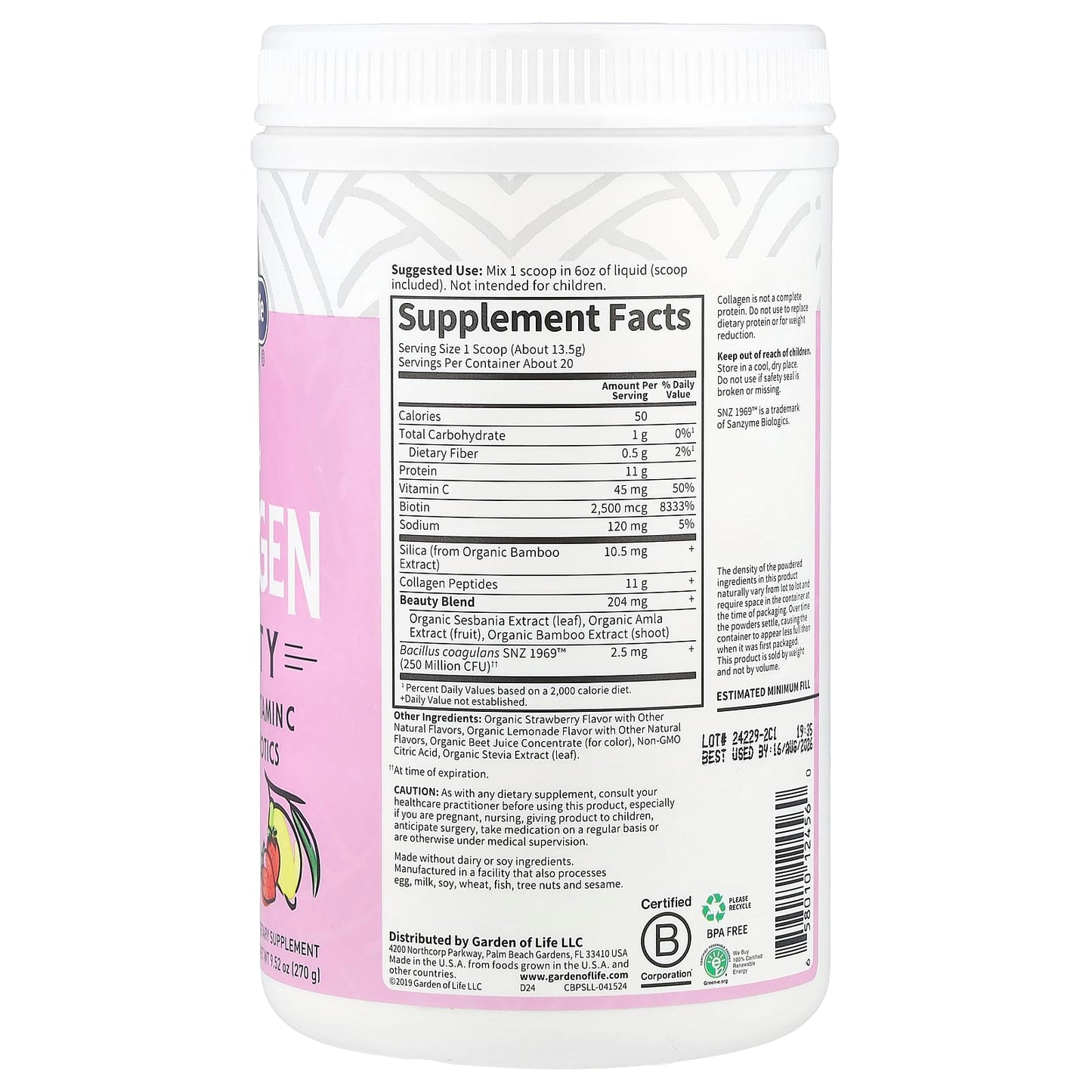 Grass Fed Collagen Beauty Supplement by Garden of Life - Strawberry Lemonade - Image 2