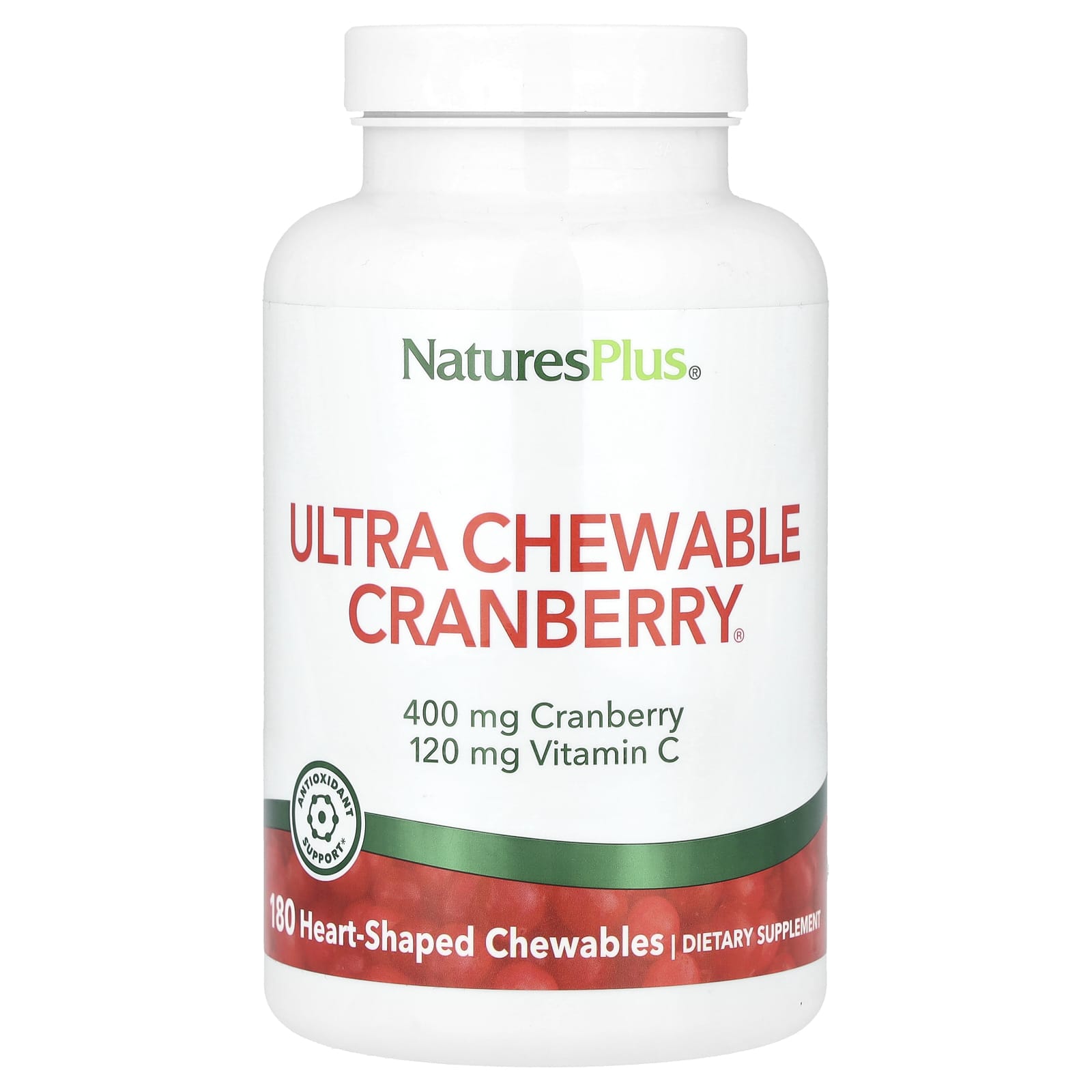 NaturesPlus, Ultra Chewable Cranberry®, 180 Heart-Shaped Chewables - Image 1