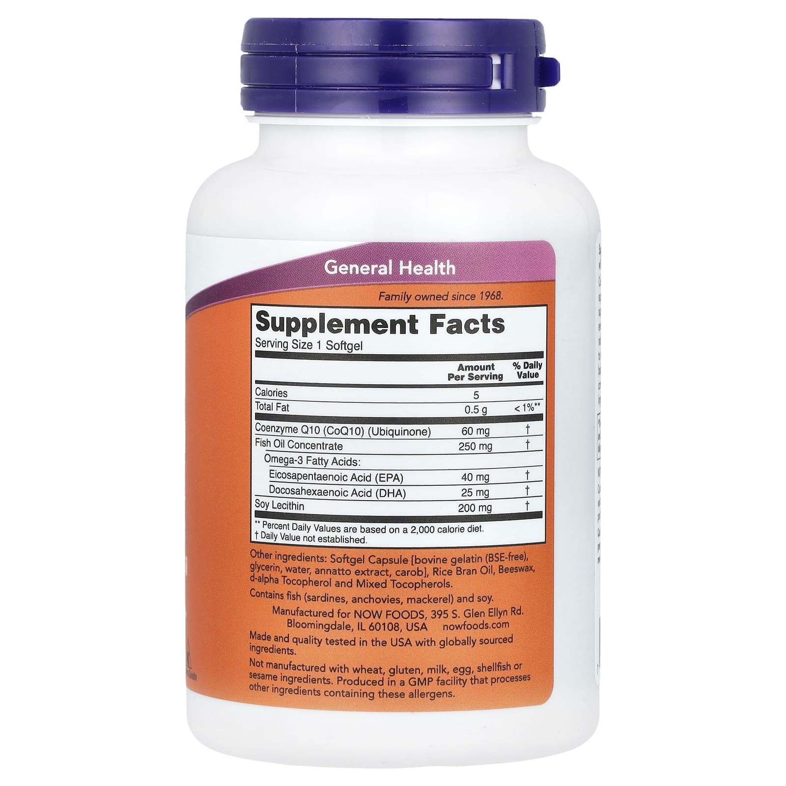 NOW Foods, CoQ10 with Omega-3 Fish Oil, 60 mg, 120 Softgels - Image 2