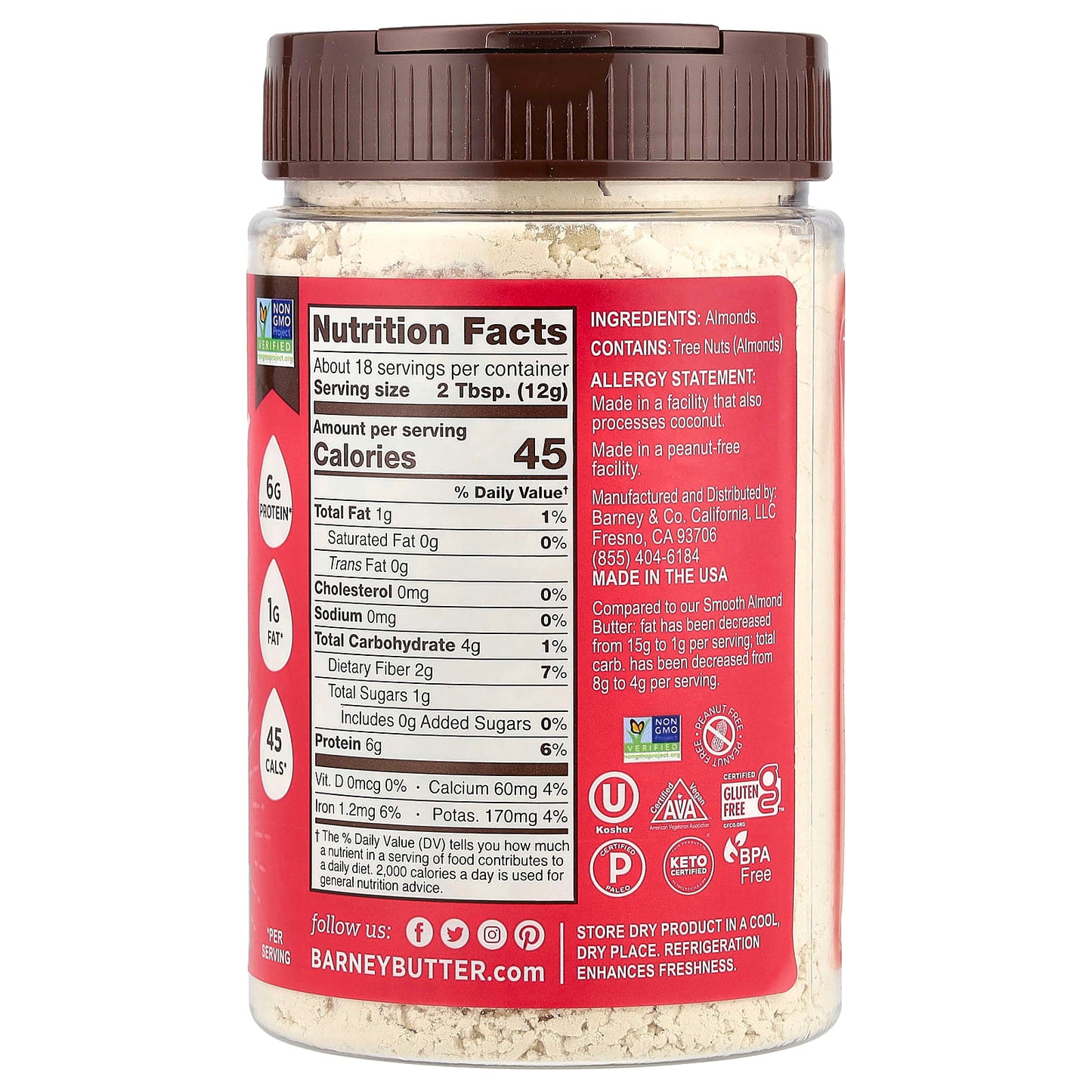 Barney Butter Unsweetened Almond Powder, Low Fat, 8 oz (226g) - Image 2