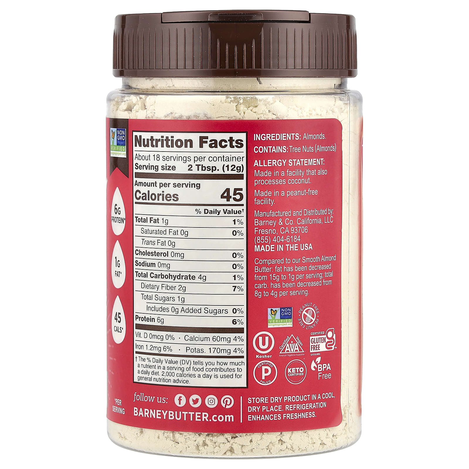 Barney Butter Unsweetened Almond Powder, Low Fat, 8 oz (226g) - Image 2