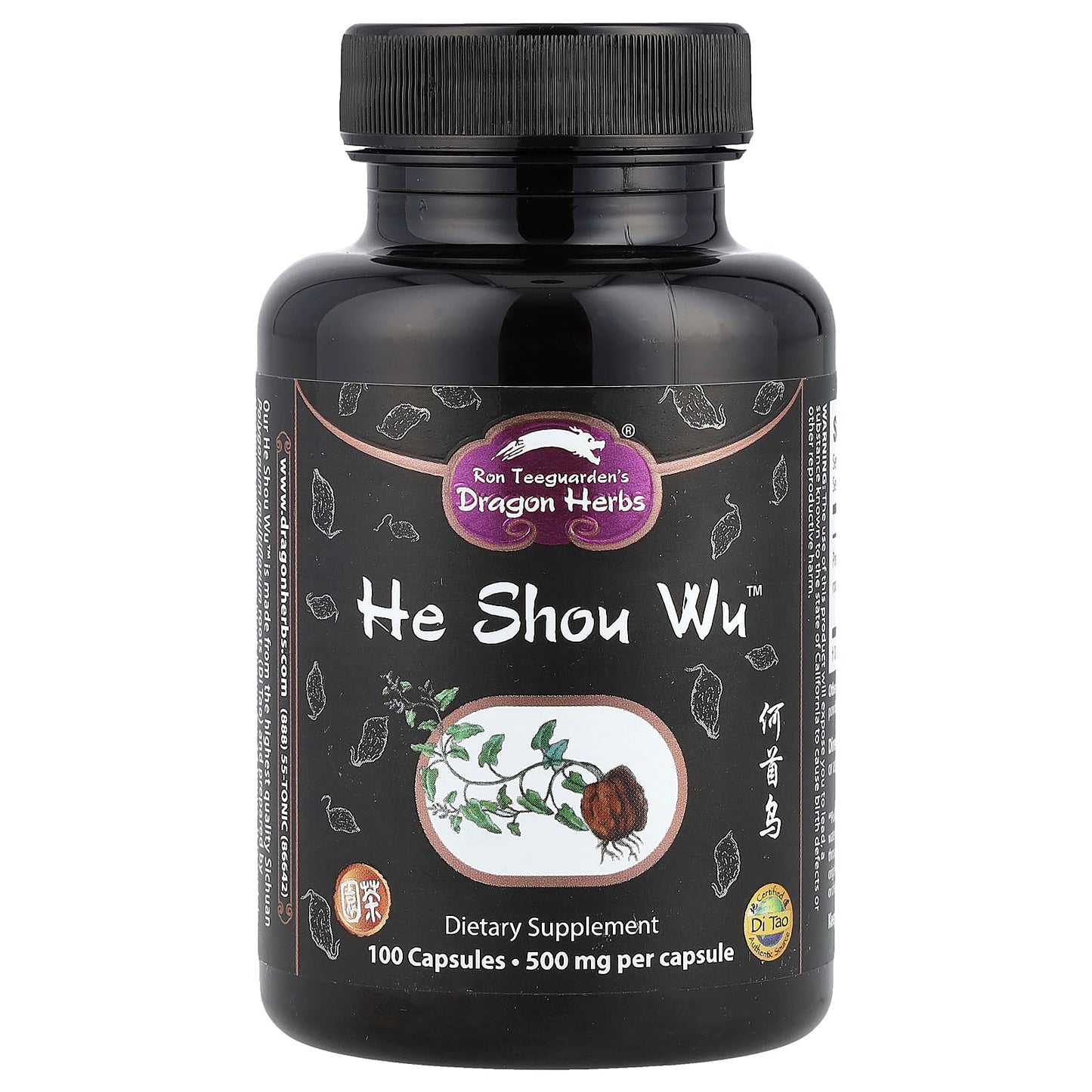 Dragon Herbs He Shou Wu, 500mg, 100 Capsules, Di Tao Tonic Hair Growth - Image 1