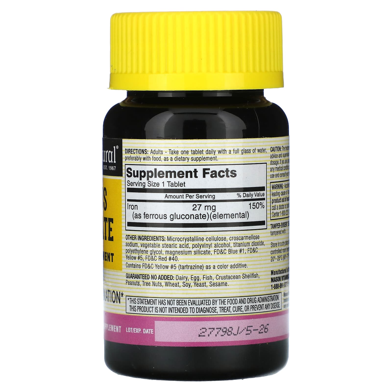 Mason Natural, Ferrous Gluconate, 100 Green Tablets (27 mg per Tablet) - Image 2