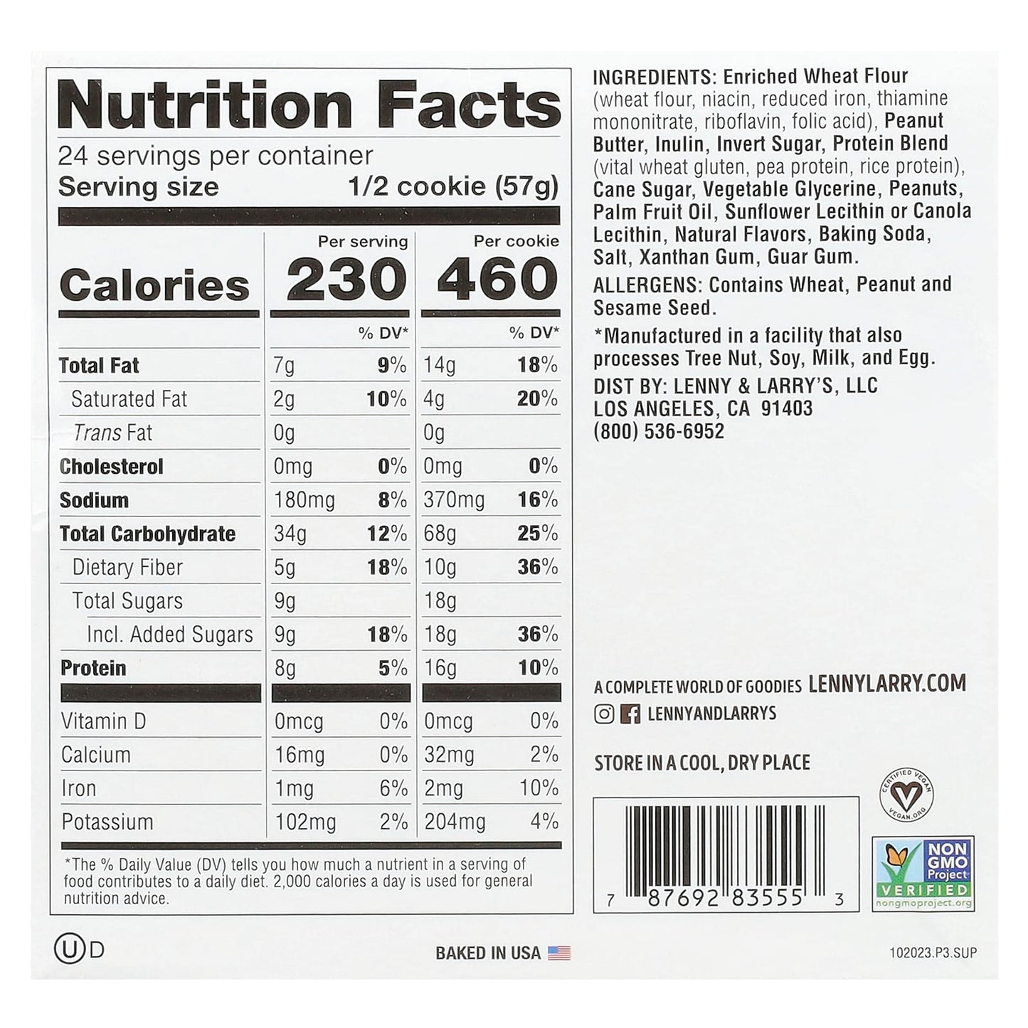 Lenny & Larry's, The Complete Cookie®, Peanut Butter, 12 Cookies, 4 oz (113 g) Each - Image 2
