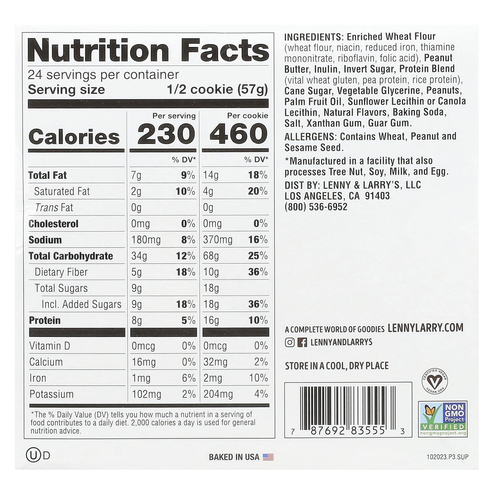 Lenny & Larry's, The Complete Cookie®, Peanut Butter, 12 Cookies, 4 oz (113 g) Each - Image 2