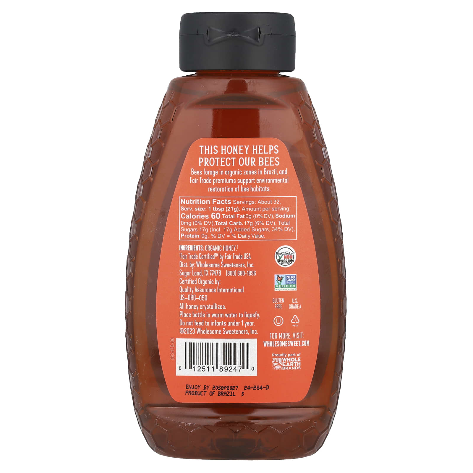 Wholesome Sweeteners, Fair Trade Organic Honey, 24 oz (680 g) - Image 2