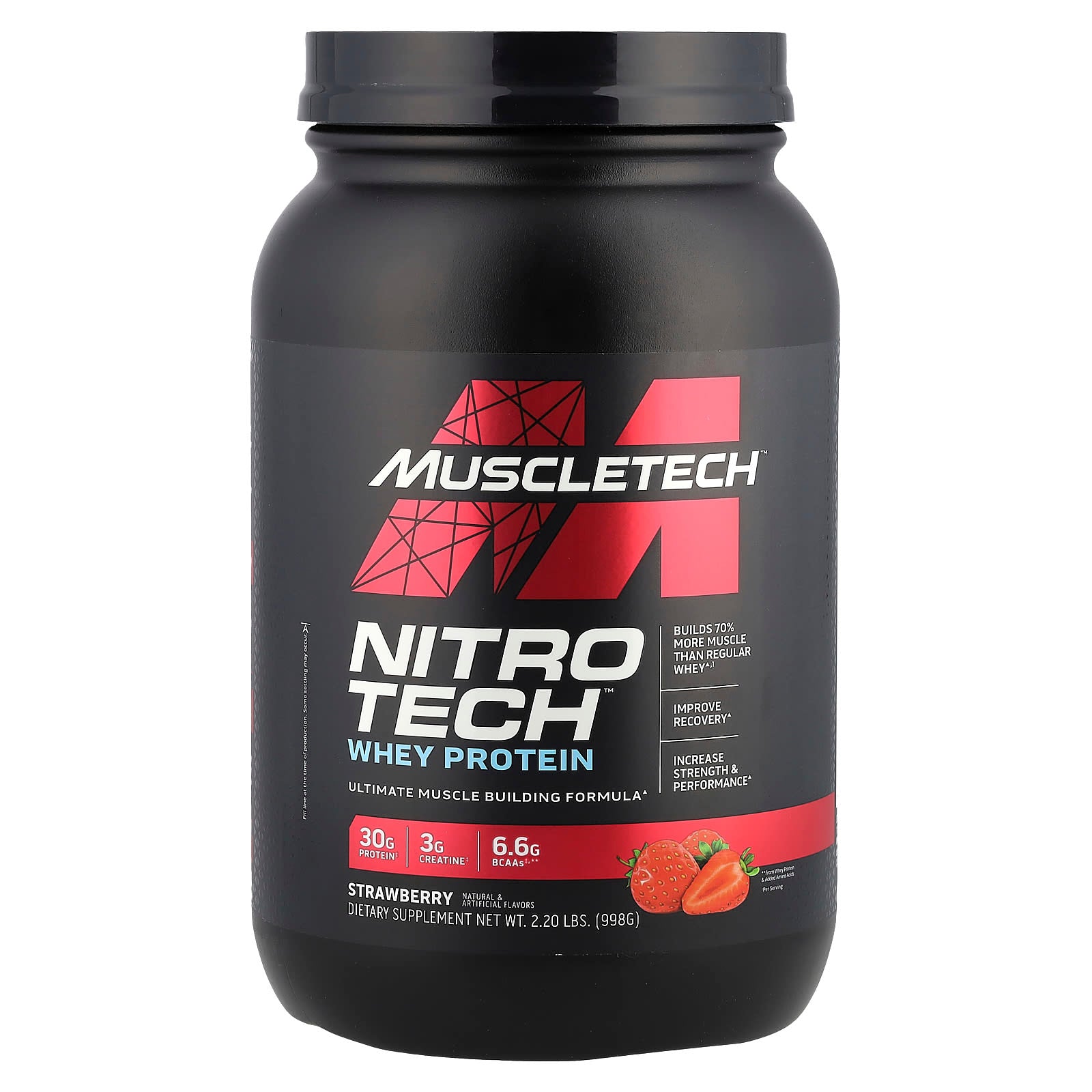 MuscleTech, Nitro-Tech™ Whey Protein, Strawberry, 2.2 lbs (998 g) - Image 1